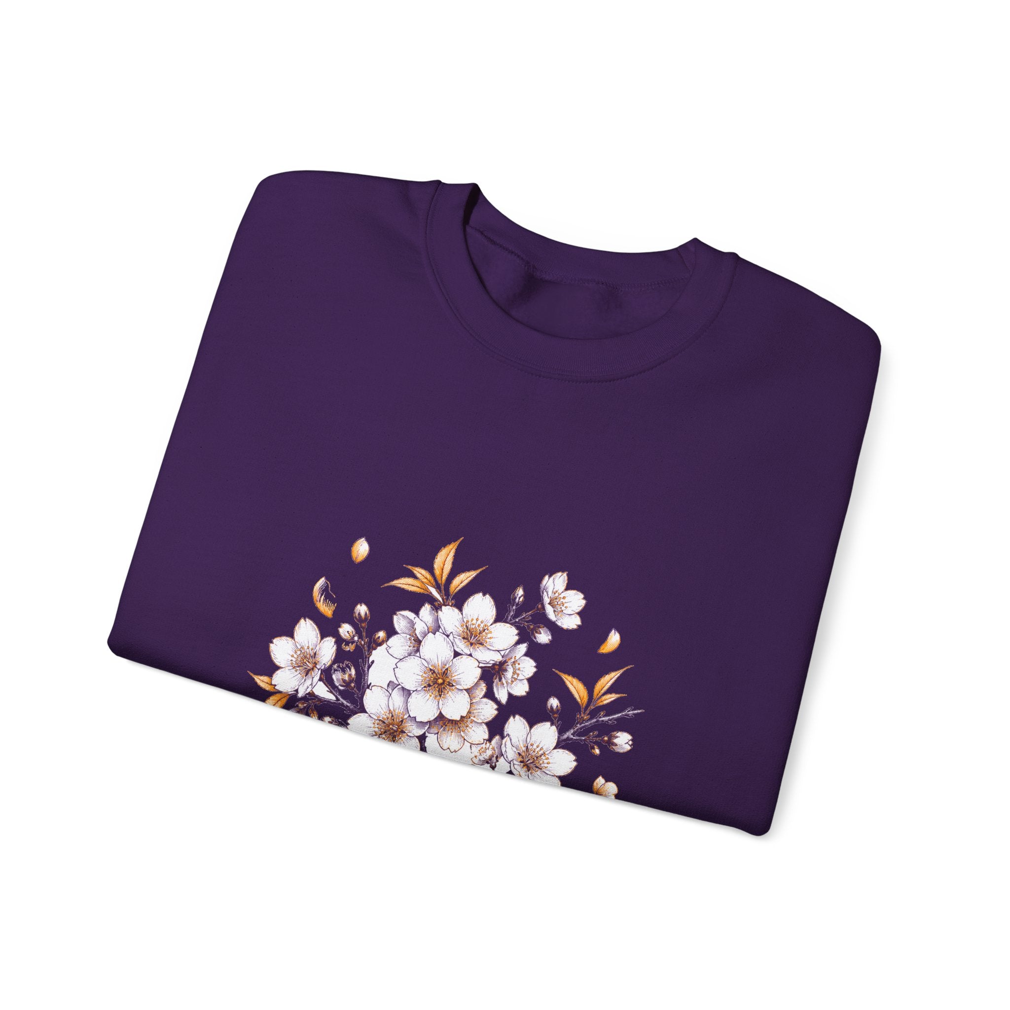Matching Couple Sweatshirt - Cherry Blossom & Maple Leaf Matching Couple Comfort Colors Crew Hand-Drawn Art His Hers Anniversary Gift - Design A