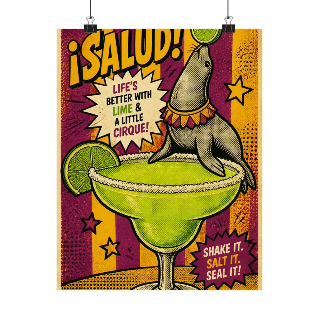Margarita Balancing Seal Wall Art Poster 24×36 Pop Art Restaurant Decor Maximalist Print