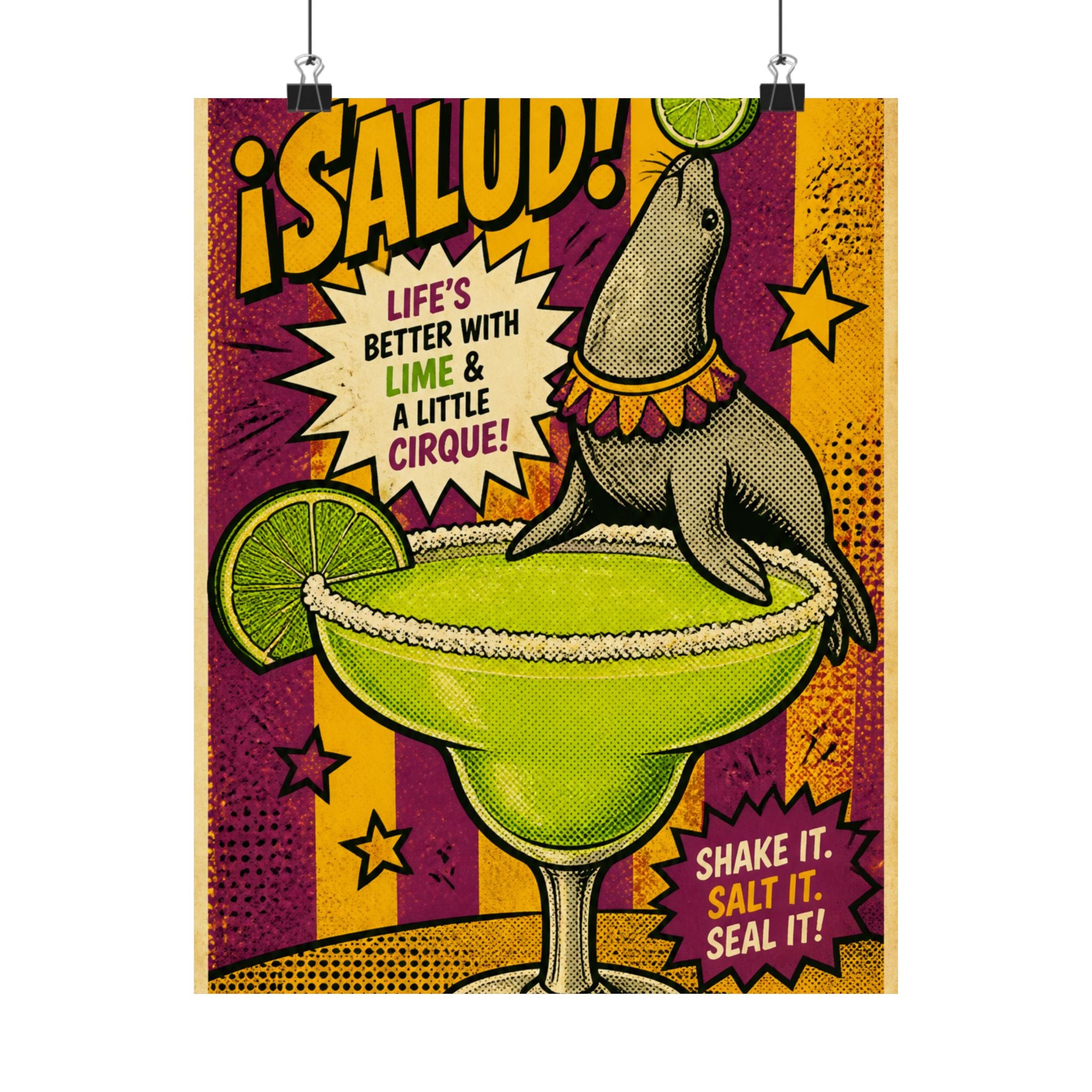Margarita Balancing Seal Wall Art Poster 24×36 Pop Art Restaurant Decor Maximalist Print