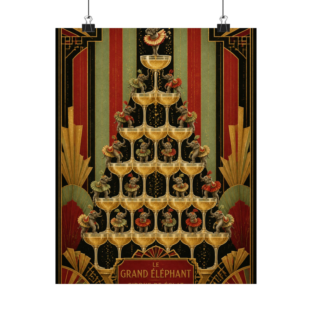 Champagne Tower Elephants Wall Art Poster 18×24 Art Deco Entryway Decor Maximalist Print