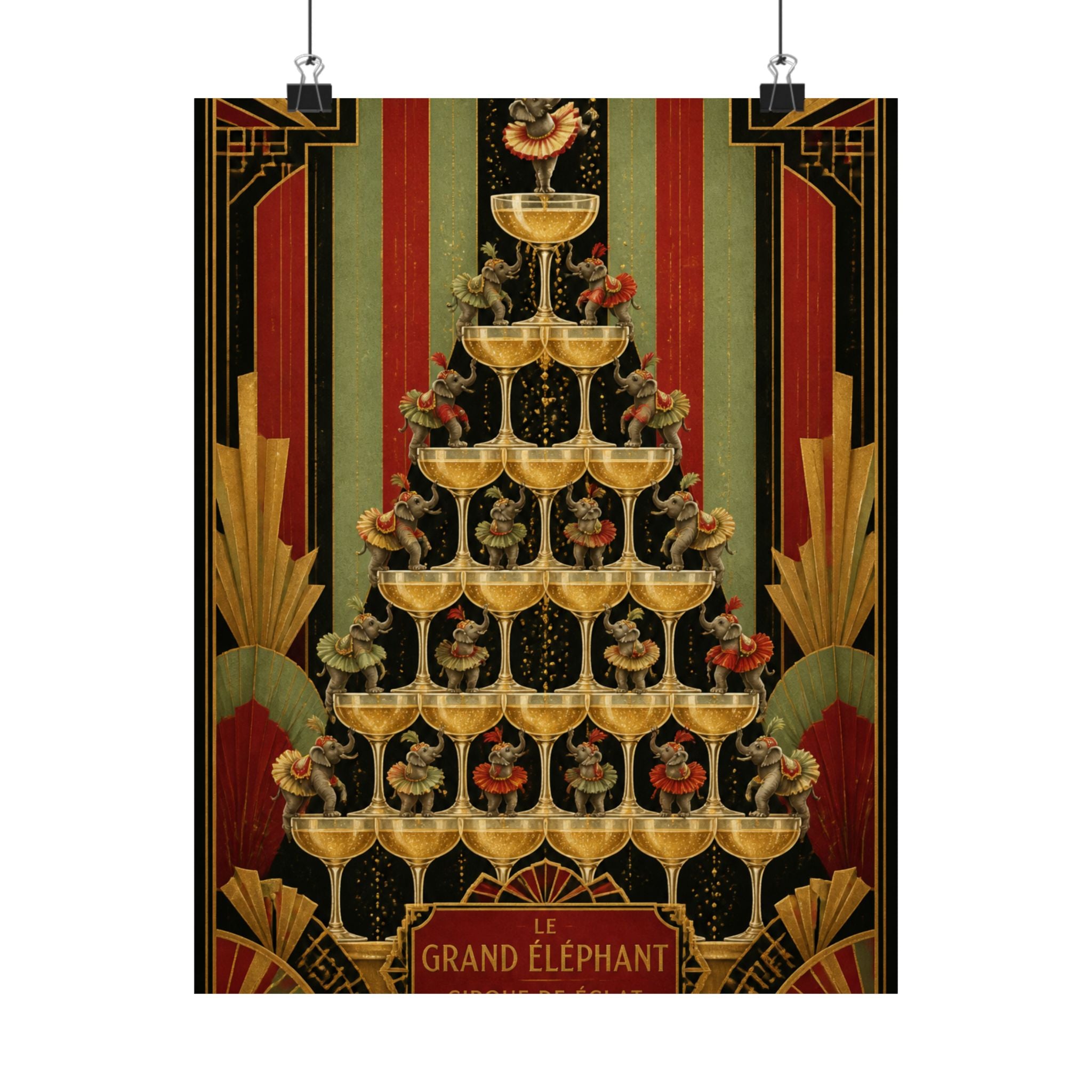 Champagne Tower Elephants Wall Art Poster 18×24 Art Deco Entryway Decor Maximalist Print