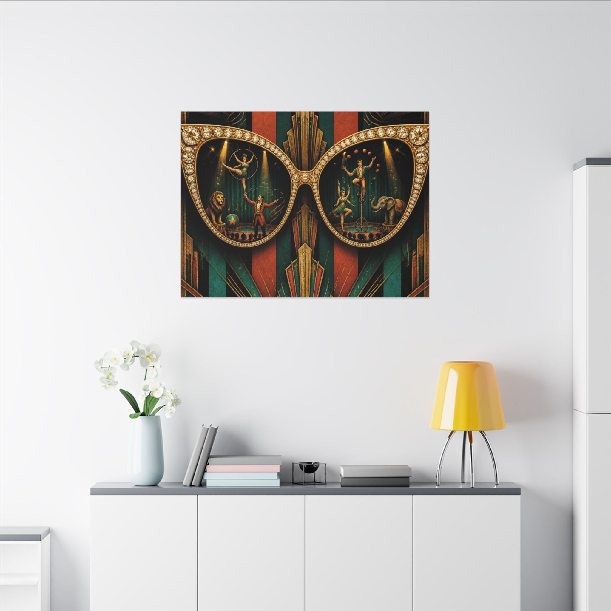 Sunglasses Circus Ring Wall Art Canvas 24×36 Art Deco Bar Area Decor Maximalist Print