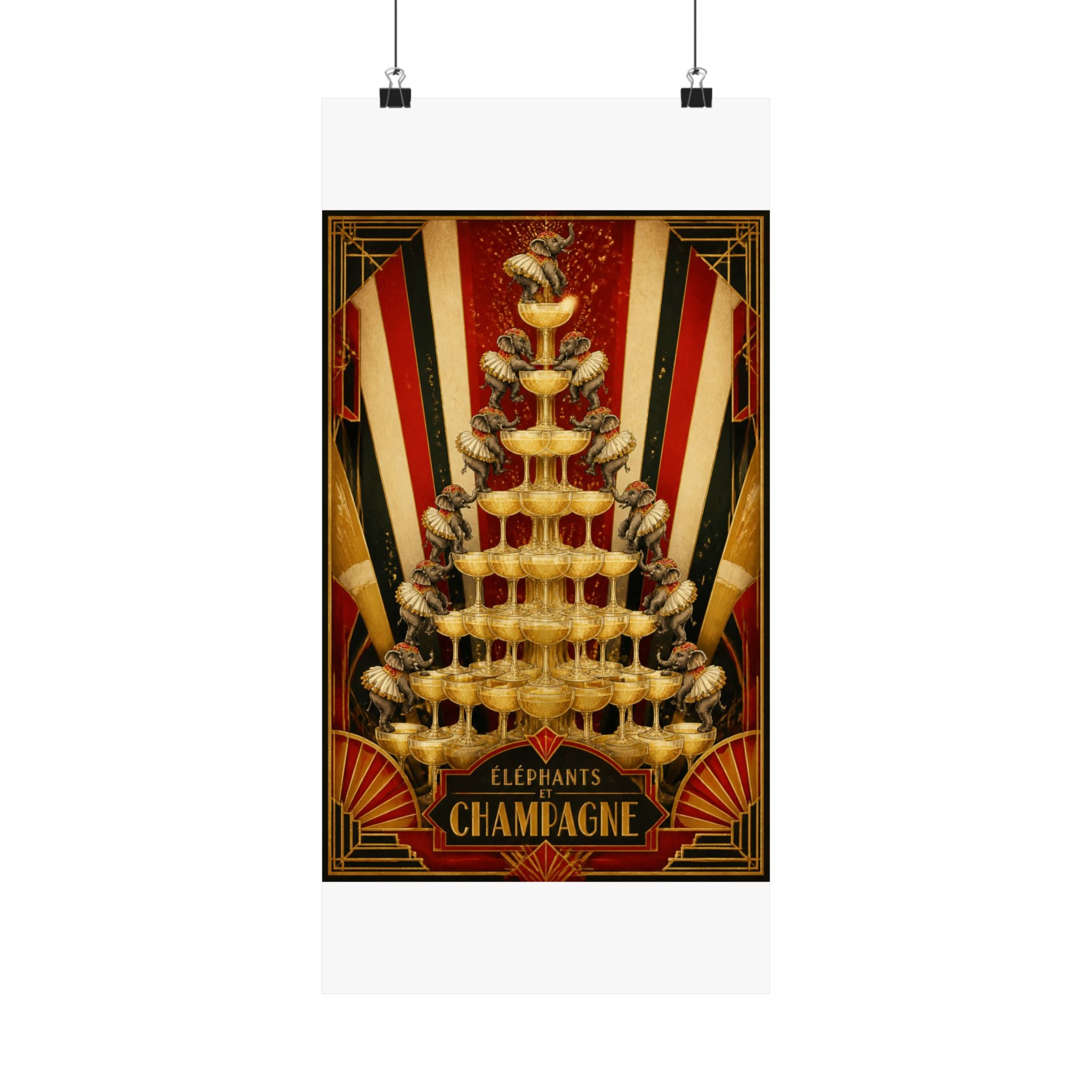 Champagne Tower Elephants Wall Art Poster 24×36 Art Deco Bar Area Decor Maximalist Print
