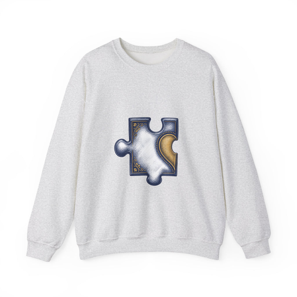 Matching Couple Sweatshirt - Puzzle Pieces Matching Couple Premium Fleece Sweatshirt Hand-Drawn Art His Hers Anniversary Gift - Design A