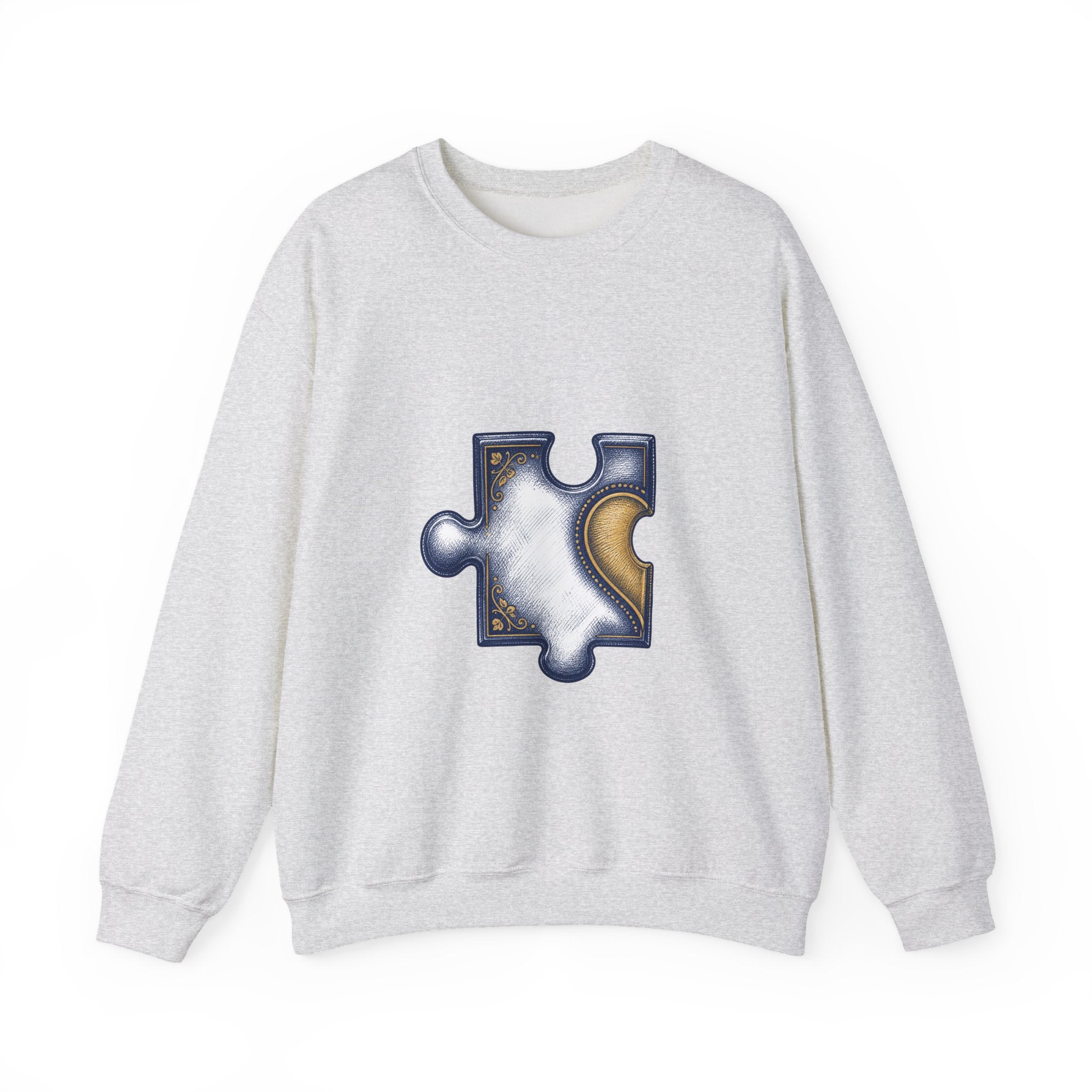Matching Couple Sweatshirt - Puzzle Pieces Matching Couple Premium Fleece Sweatshirt Hand-Drawn Art His Hers Anniversary Gift - Design A