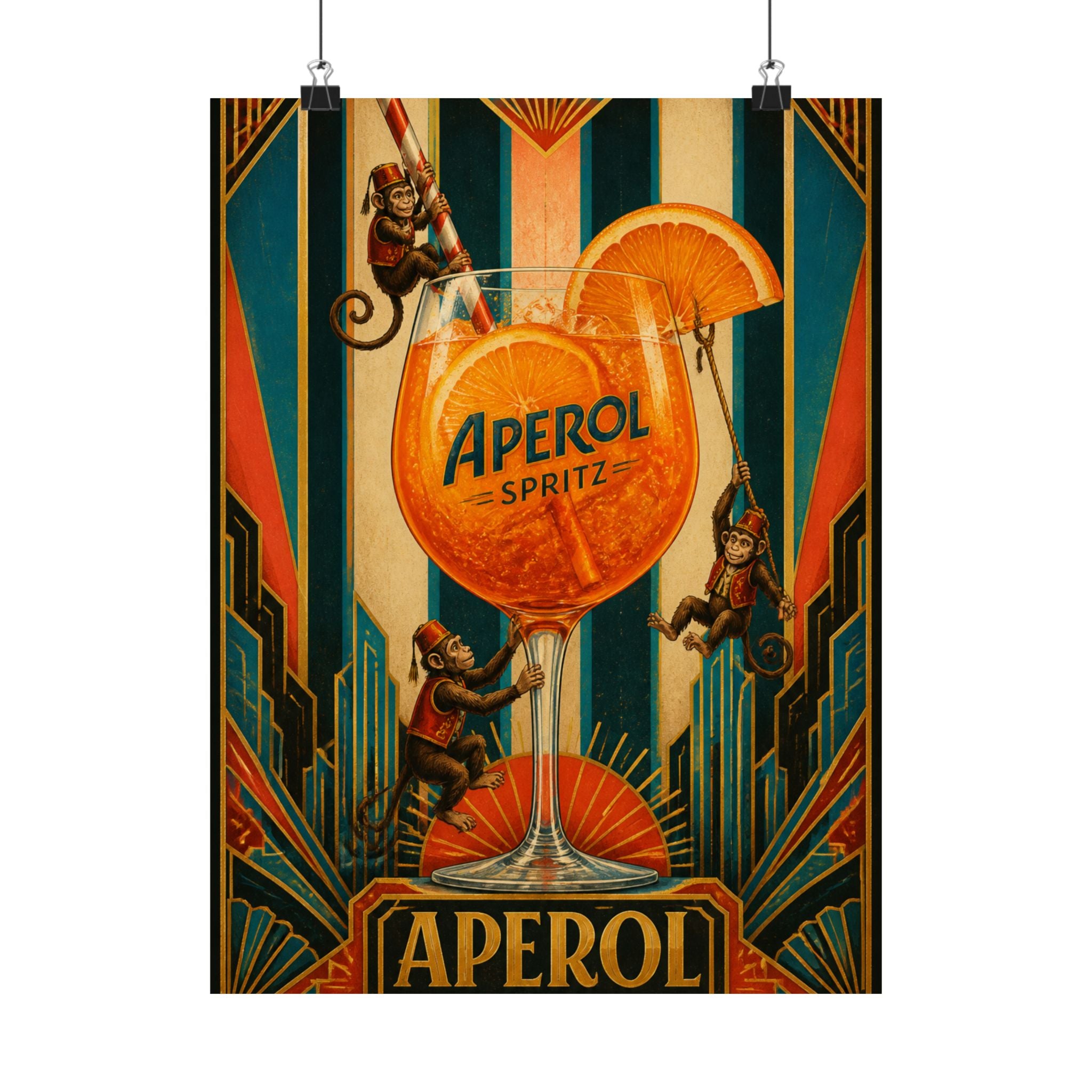 Aperol Spritz Monkeys Wall Art Poster 24×36 Art Deco Bar Area Decor Maximalist Print