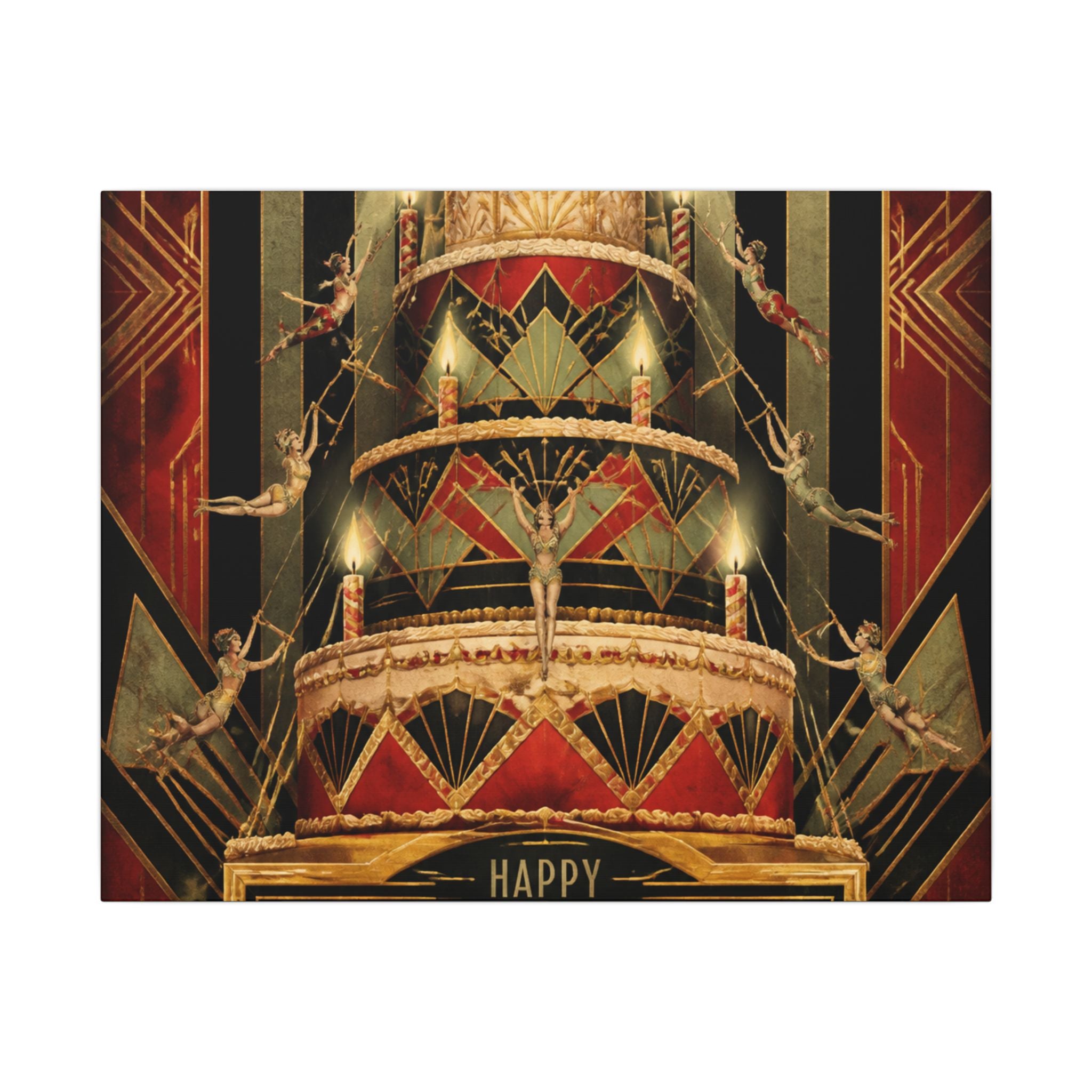Birthday Cake Trapeze Wall Art Canvas 24×36 Art Deco Bar Area Decor Maximalist Print
