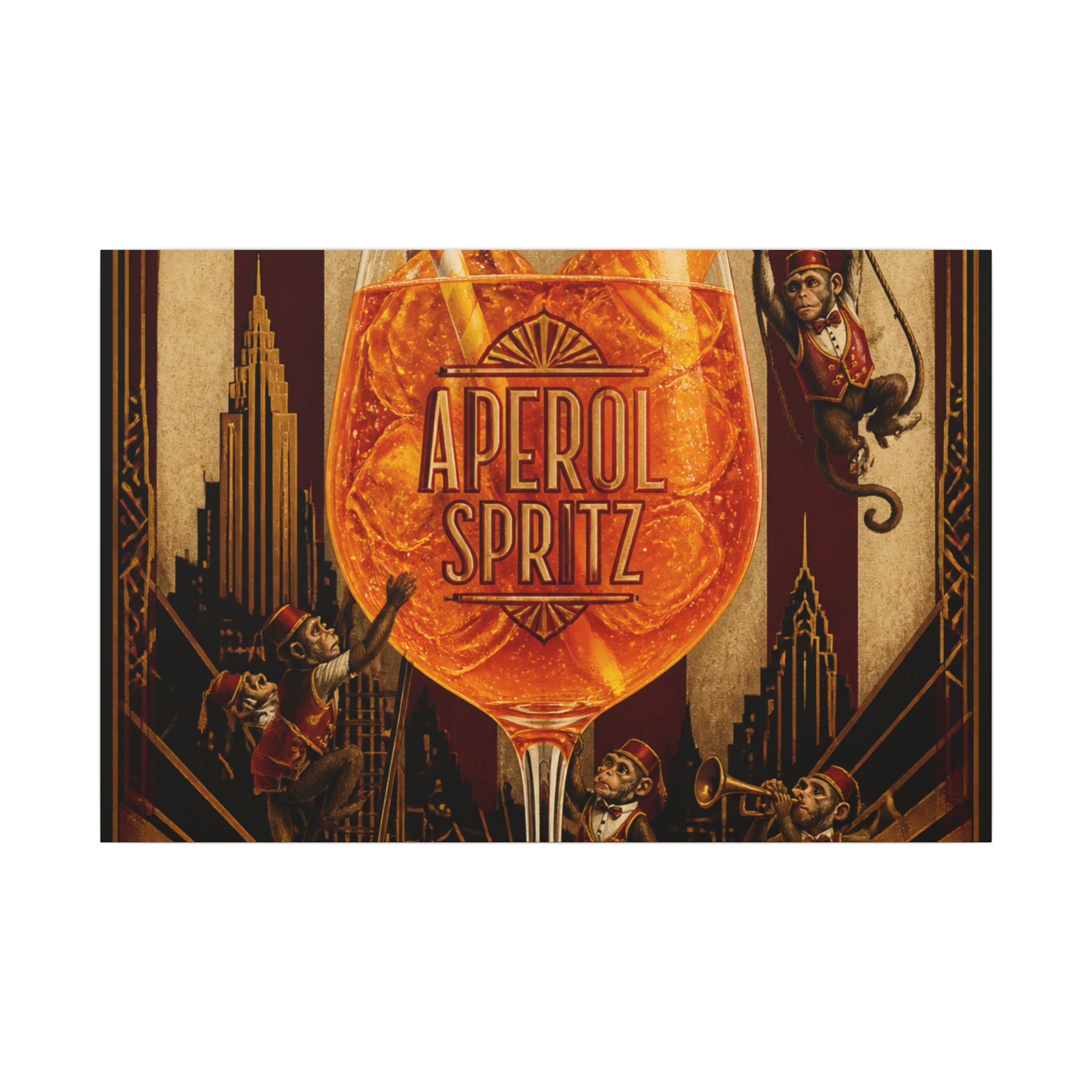 Aperol Spritz Monkeys Wall Art Canvas 24×36 Art Deco Bar Area Decor Maximalist Print