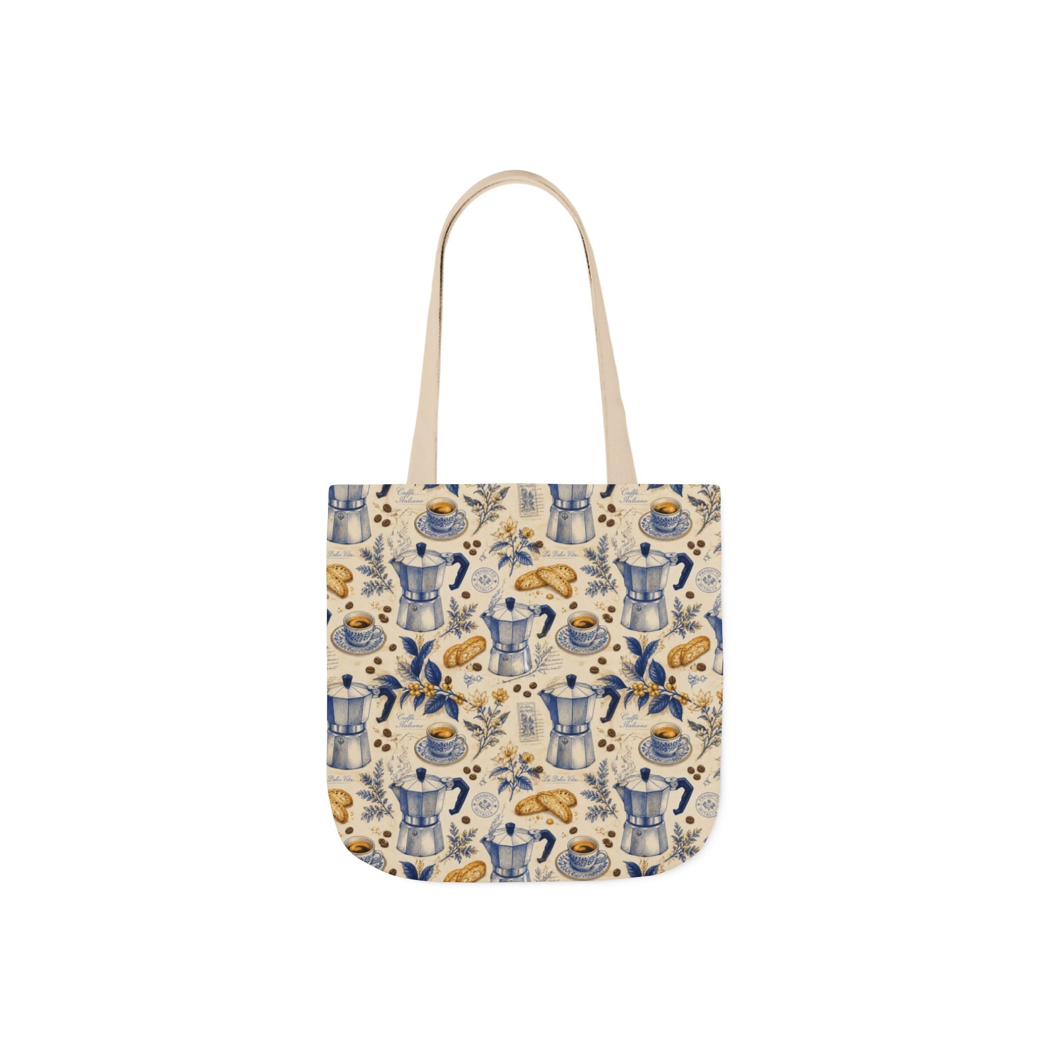 Espresso Moka Pot Canvas Tote Bag Mediterranean Kitchen Botanical Design Italian Cottagecore Gift