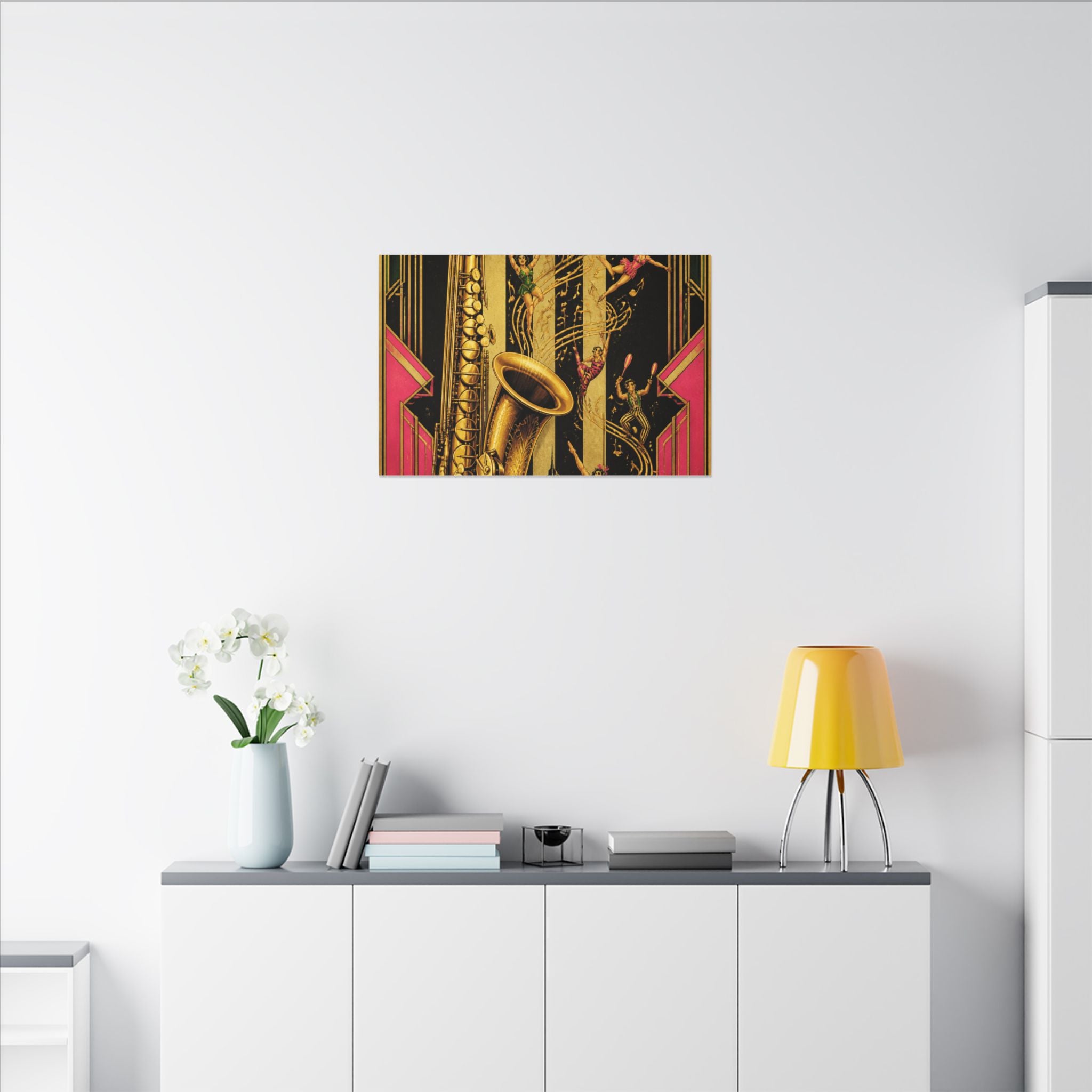 Saxophone Music Circus Wall Art Canvas 24×36 Art Deco Bar Area Decor Maximalist Print