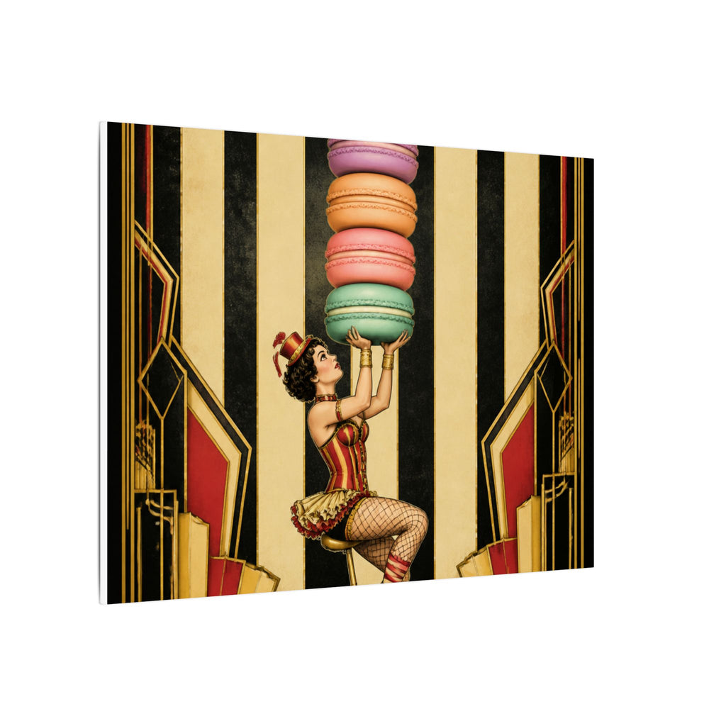 Macaron Balancing Tower Wall Art Canvas 24×36 Art Deco Bar Area Decor Maximalist Print