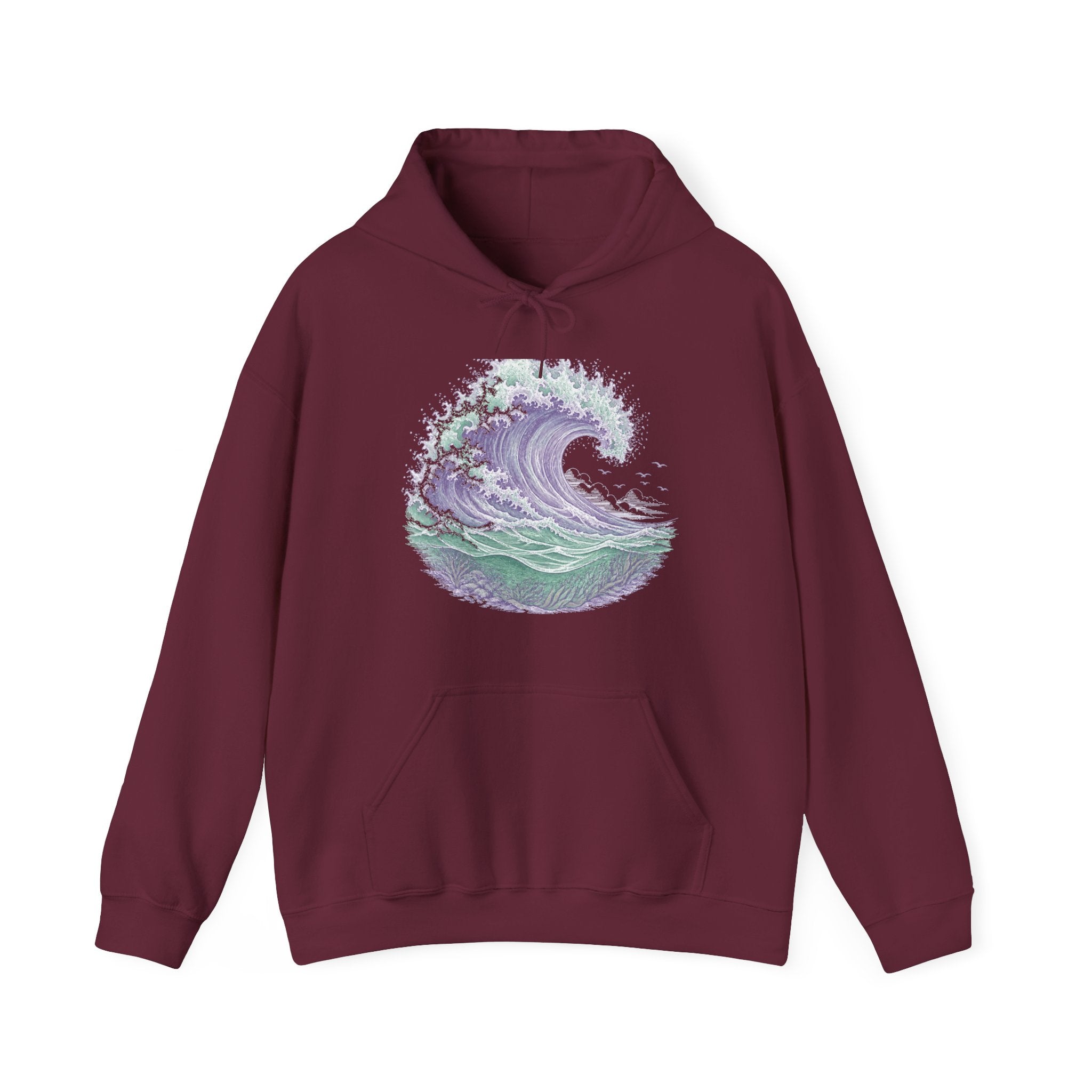 Matching Couple Sweatshirt - Mountain & Ocean Matching Couple Hooded Sweatshirt Vintage Art His Hers Wedding Gift - Design B