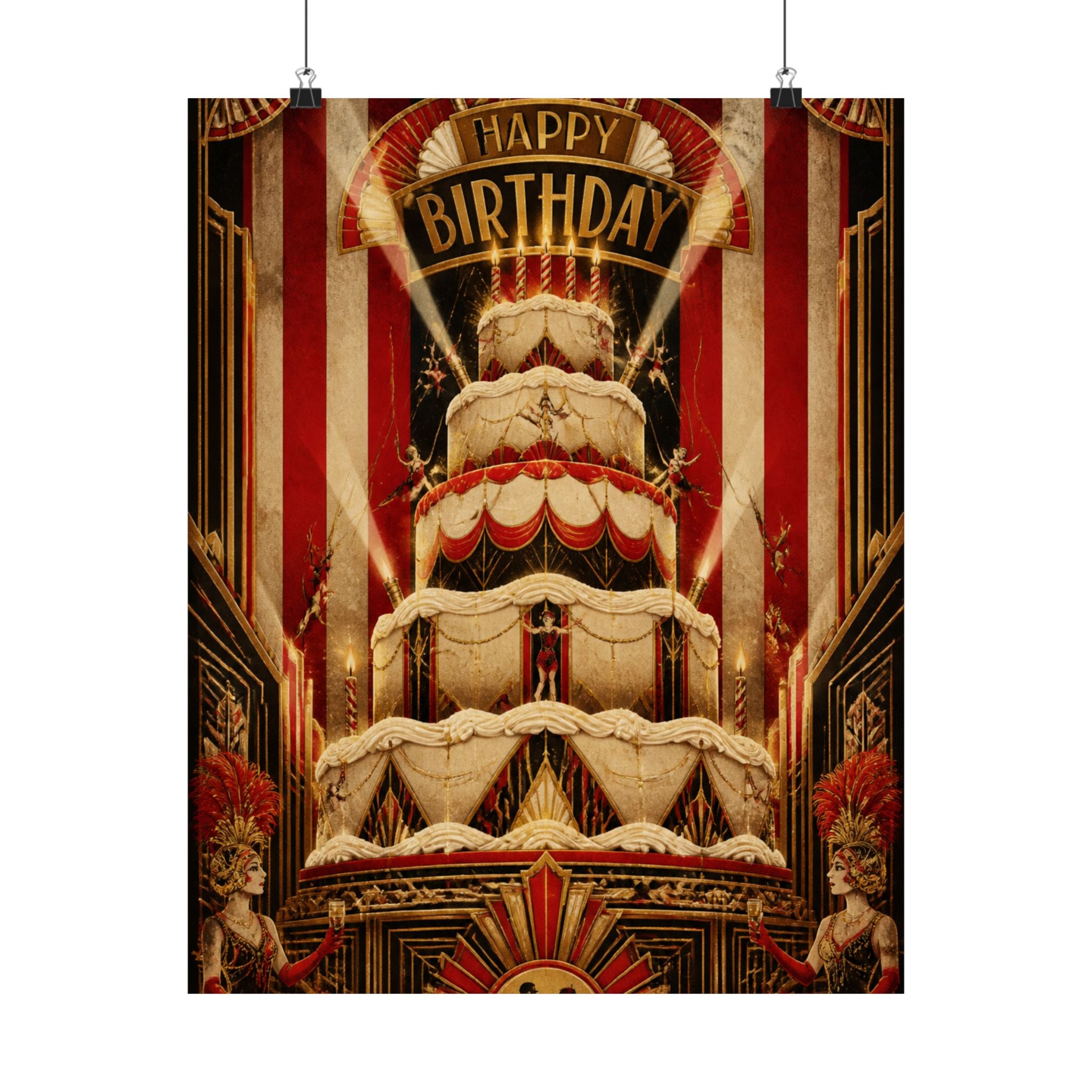 Birthday Cake Trapeze Wall Art Poster 18×24 Art Deco Entryway Decor Maximalist Print