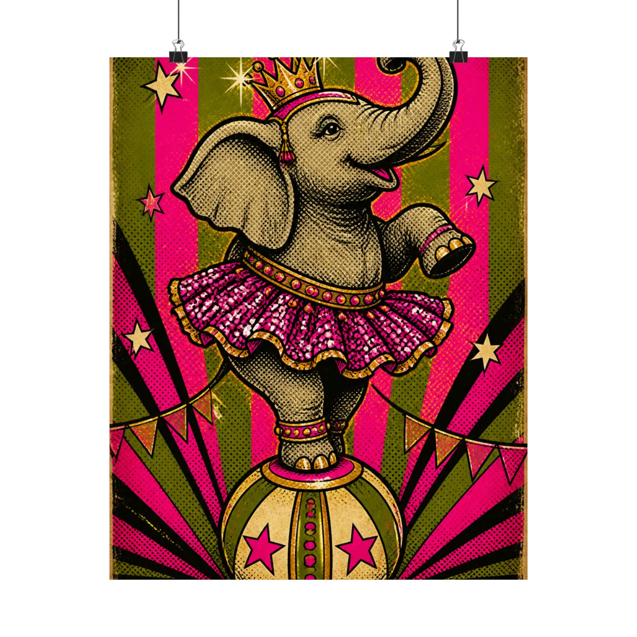 Elephant on Ball Wall Art Poster 24×36 Pop Art Restaurant Decor Maximalist Print
