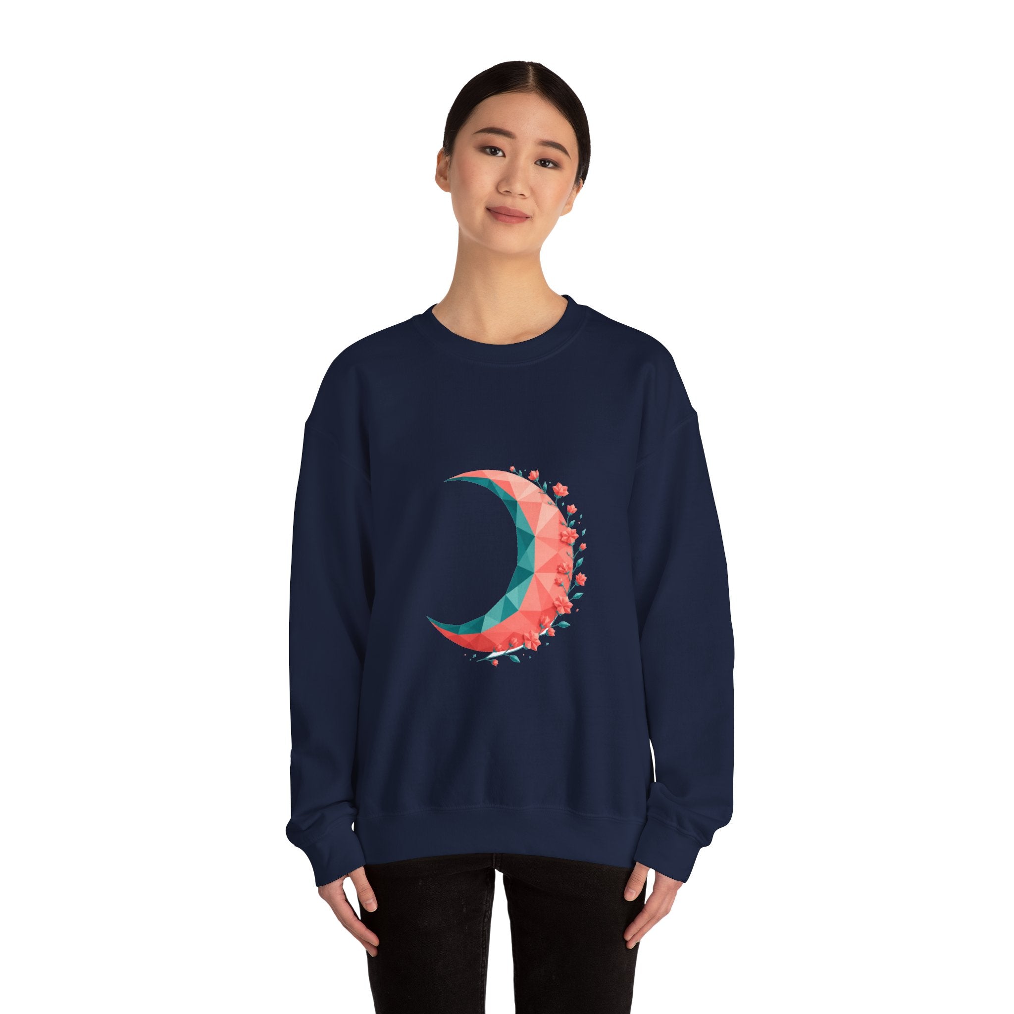 Matching Couple Sweatshirt - Waxing & Waning Moon Matching Couple Crewneck Sweatshirt Geometric Art His Hers Couple Gift - Design A