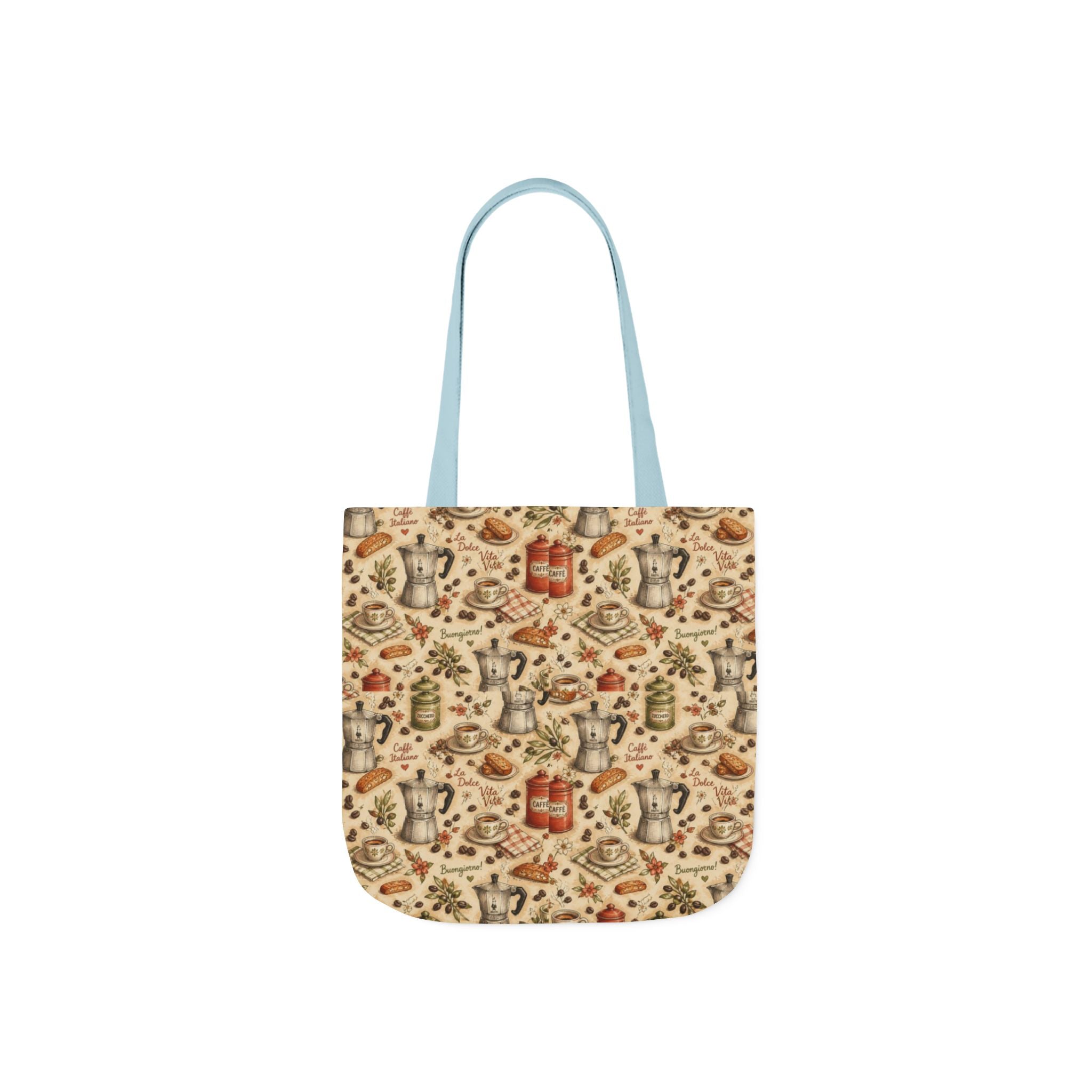 Espresso Moka Pot Canvas Tote Bag Mediterranean Kitchen Watercolor Design Italian Cottagecore Gift