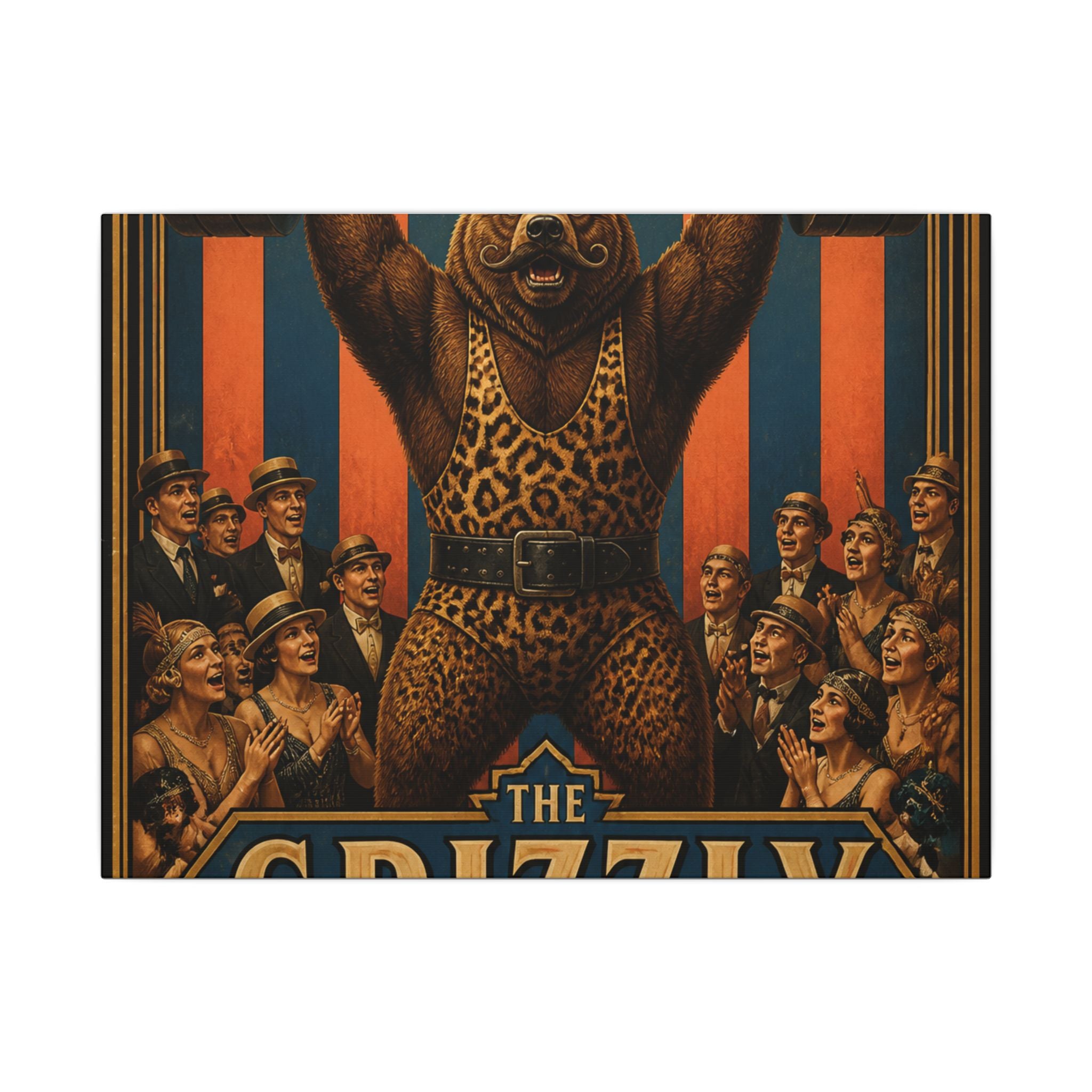 Strongman Bear Wall Art Canvas 24×36 Art Deco Bar Area Decor Maximalist Print