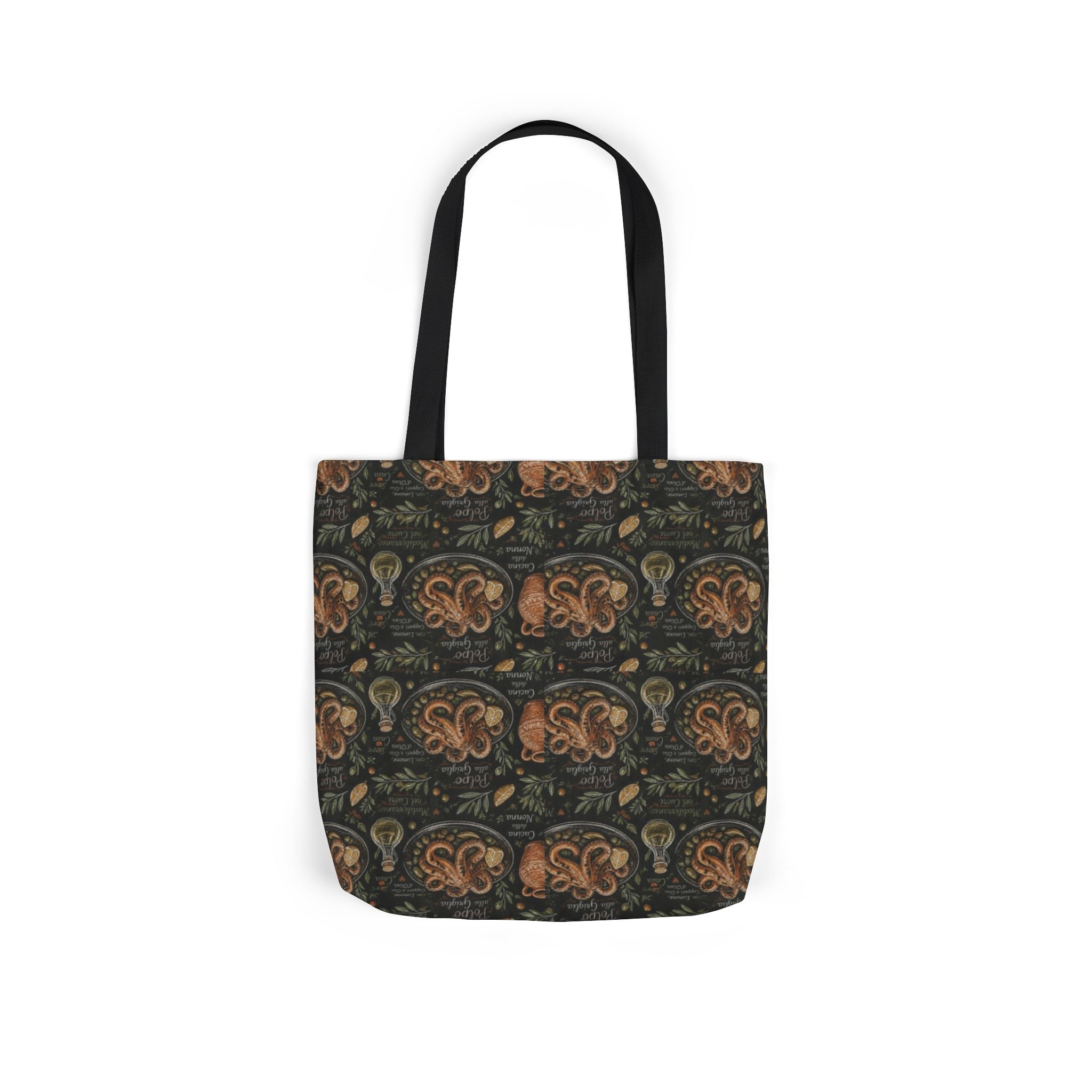 Grilled Octopus Canvas Tote Bag Mediterranean Kitchen Chalk Art Design Italian Cottagecore Gift