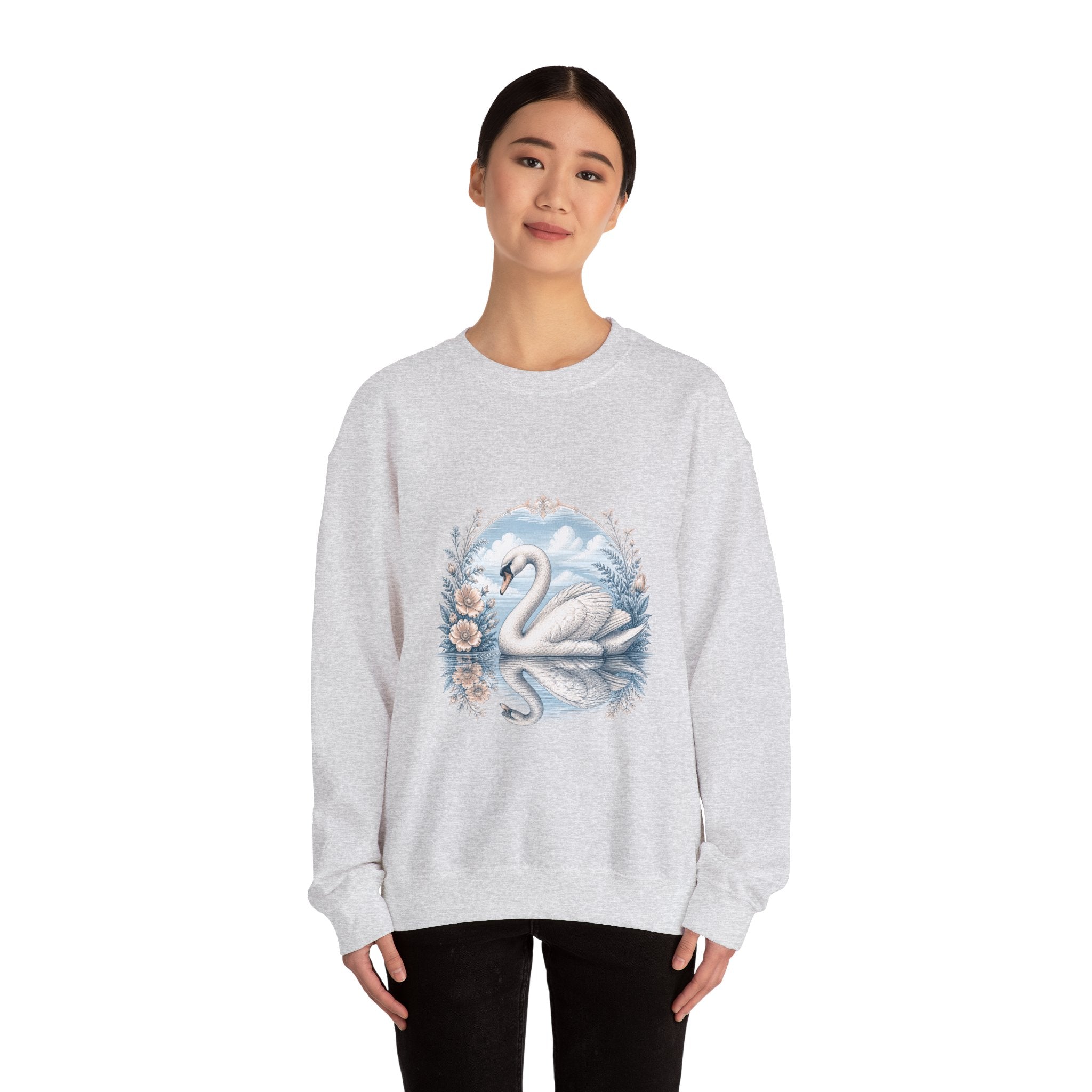 Matching Couple Sweatshirt - Raven & Swan Matching Couple Crewneck Sweatshirt Vintage Art His Hers Wedding Gift - Design B