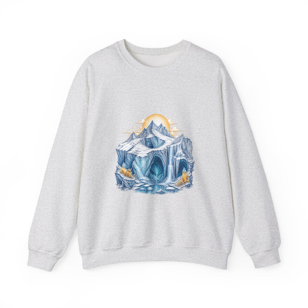 Matching Couple Sweatshirt - Volcano & Glacier Matching Couple Crewneck Sweatshirt Hand-Drawn Art His Hers Best Friend Gift - Design B