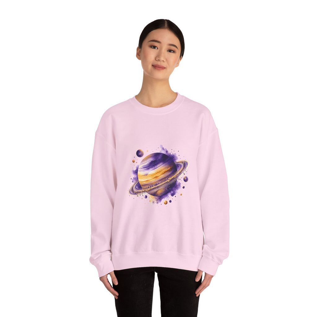 Matching Couple Sweatshirt - Astronaut & Planet Matching Couple Comfort Colors Crew Watercolor Art His Hers Birthday Gift - Design B