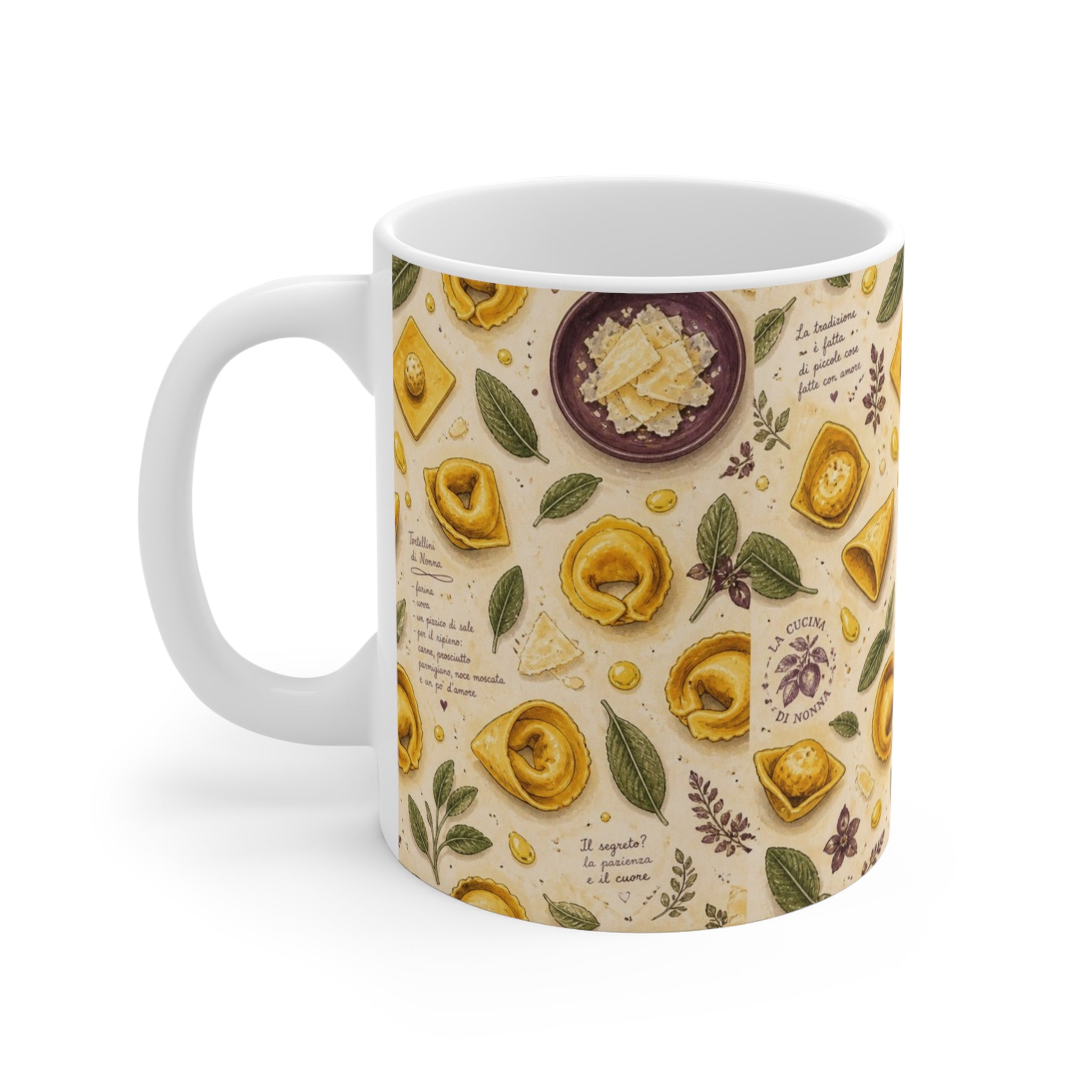 Tortellini with Sage 11oz Ceramic Mug Mediterranean Kitchen Watercolor Design Italian Cottagecore Gift