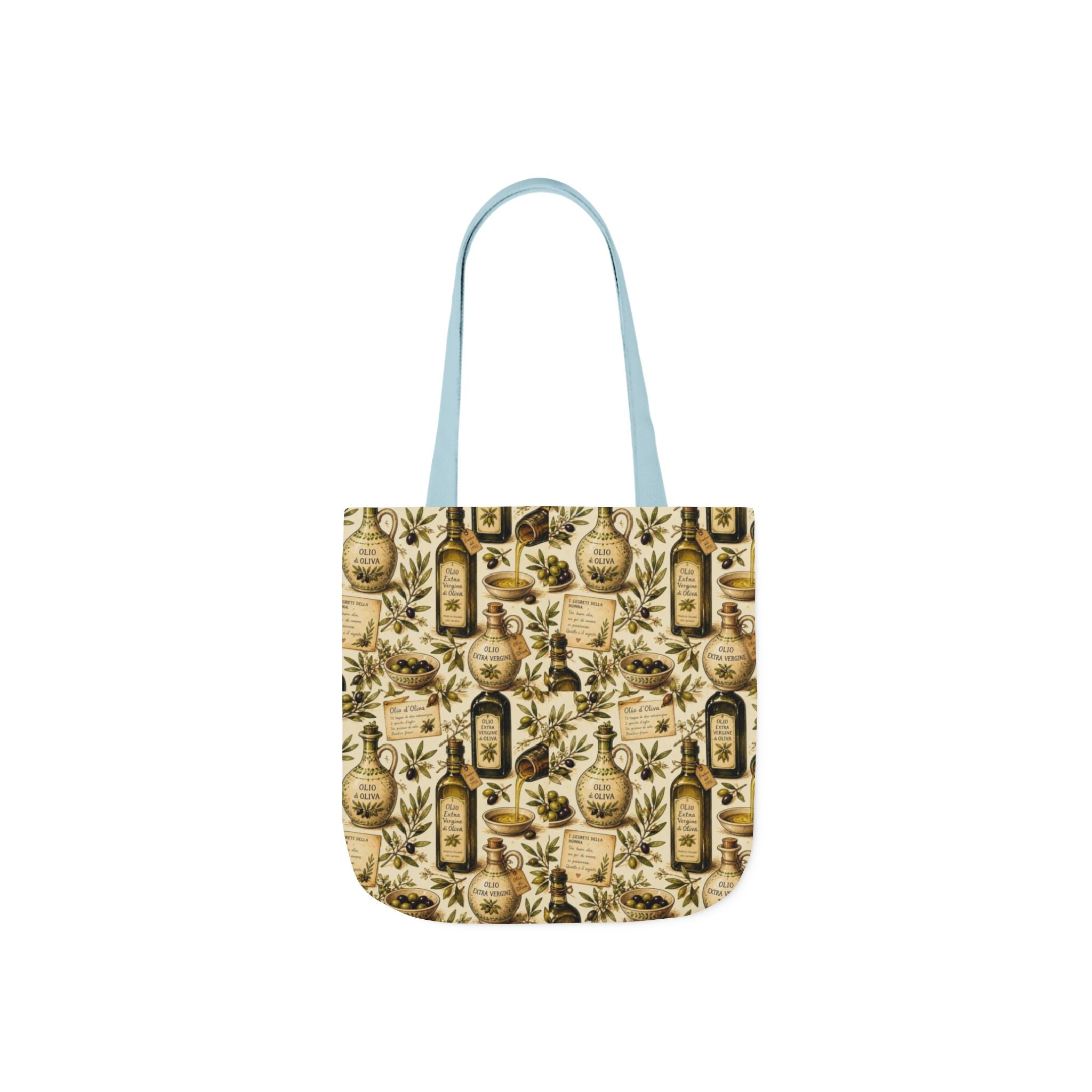 Olive Oil Bottles Canvas Tote Bag Mediterranean Kitchen Watercolor Design Italian Cottagecore Gift