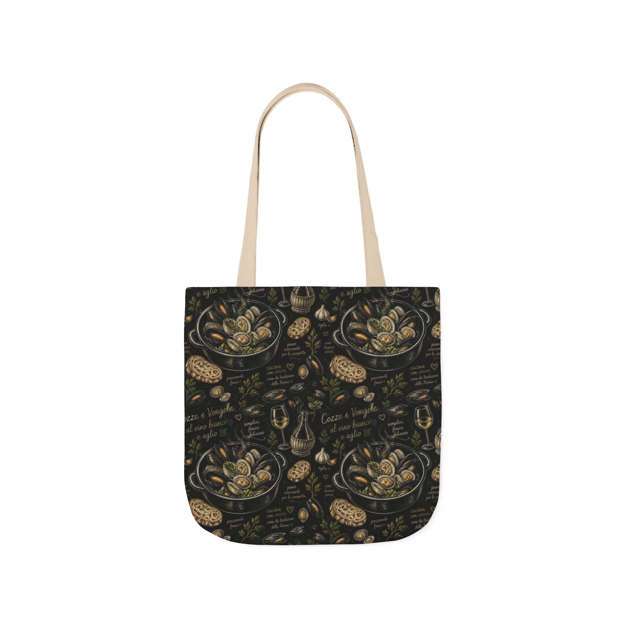 Mussels & Clams Canvas Tote Bag Mediterranean Kitchen Chalk Art Design Italian Cottagecore Gift