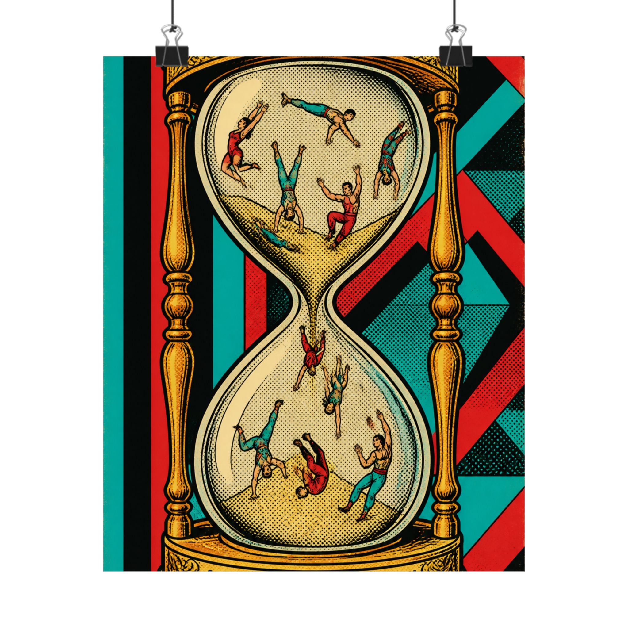 Hourglass Acrobats Wall Art Poster 24×36 Pop Art Restaurant Decor Maximalist Print