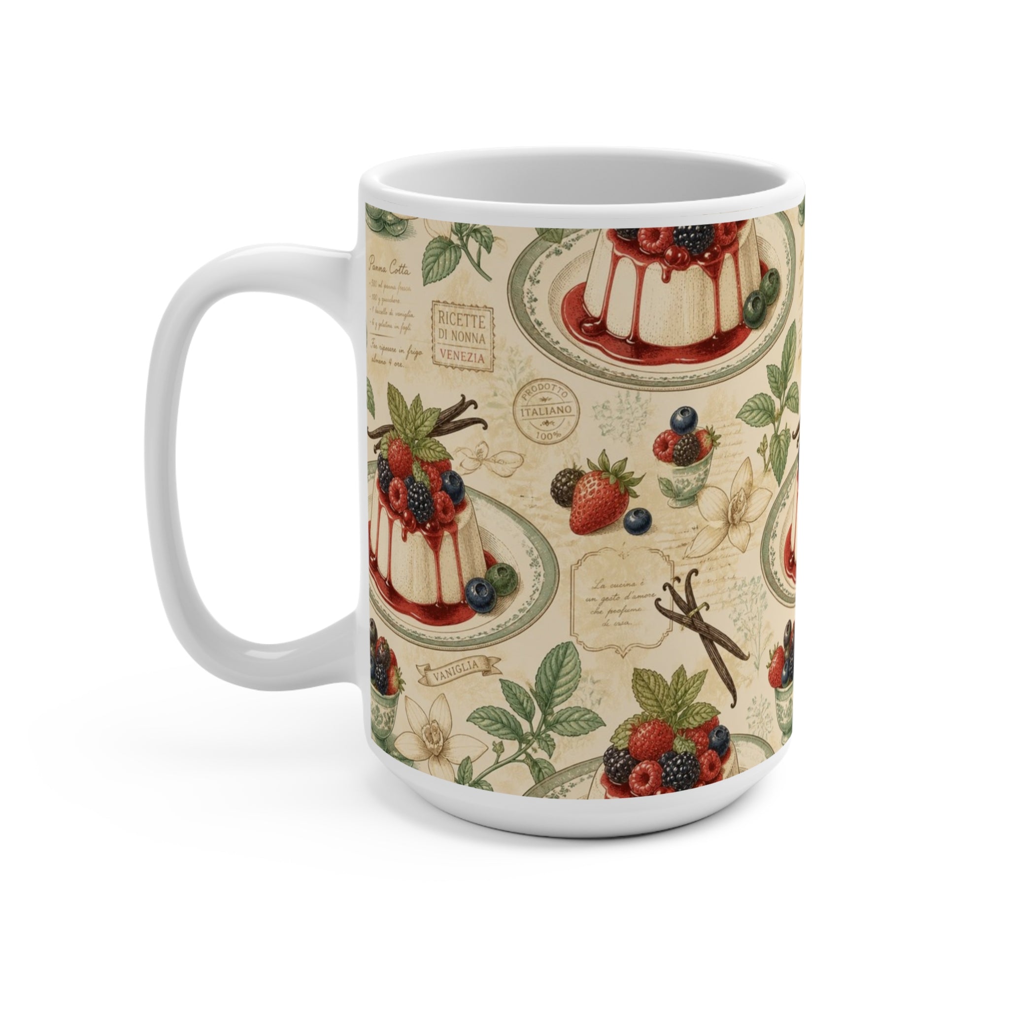 Panna Cotta 15oz Ceramic Mug Mediterranean Kitchen Botanical Design Italian Cottagecore Gift
