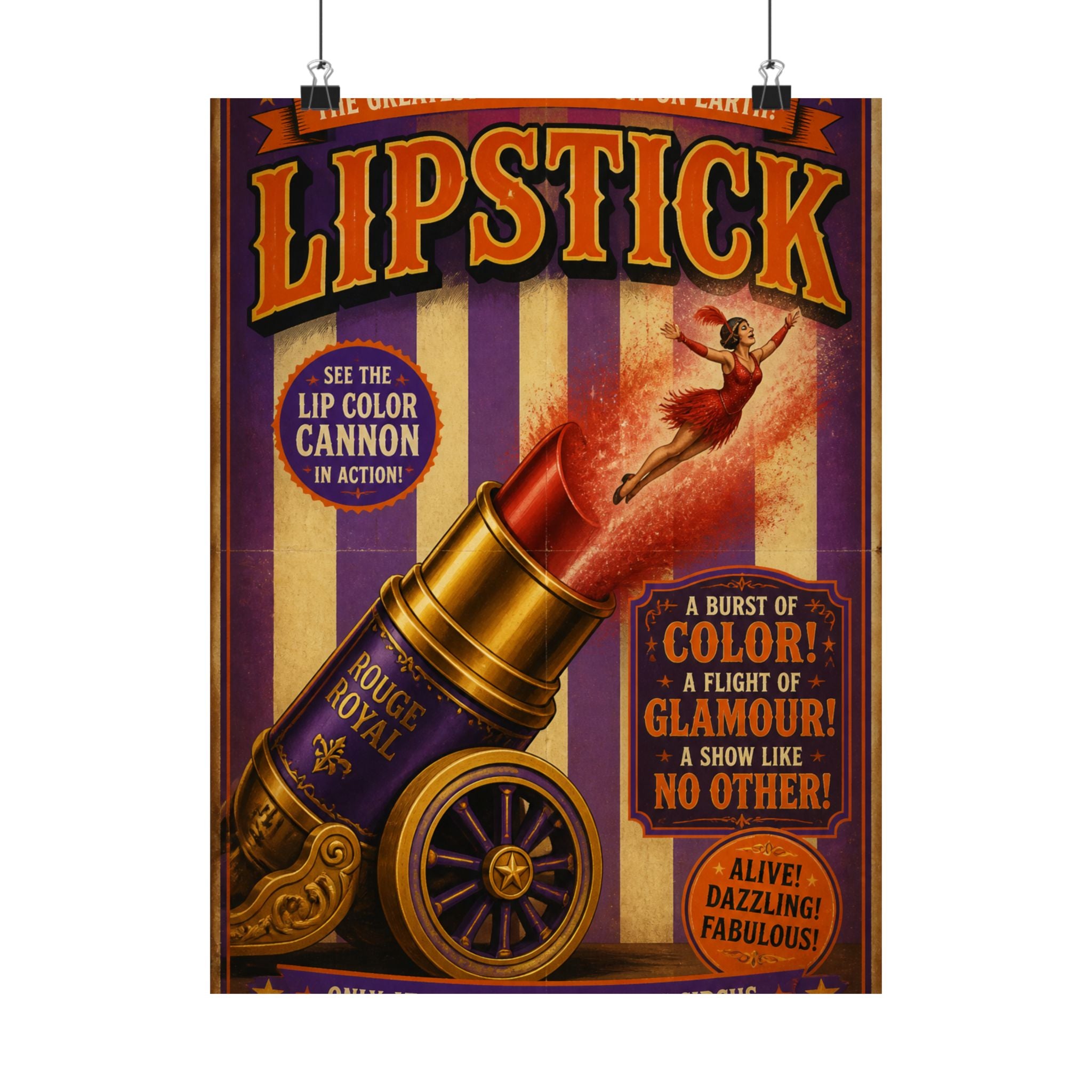 Lipstick Cannon Wall Art Poster 24×36 Vintage Circus Bedroom Decor Maximalist Print
