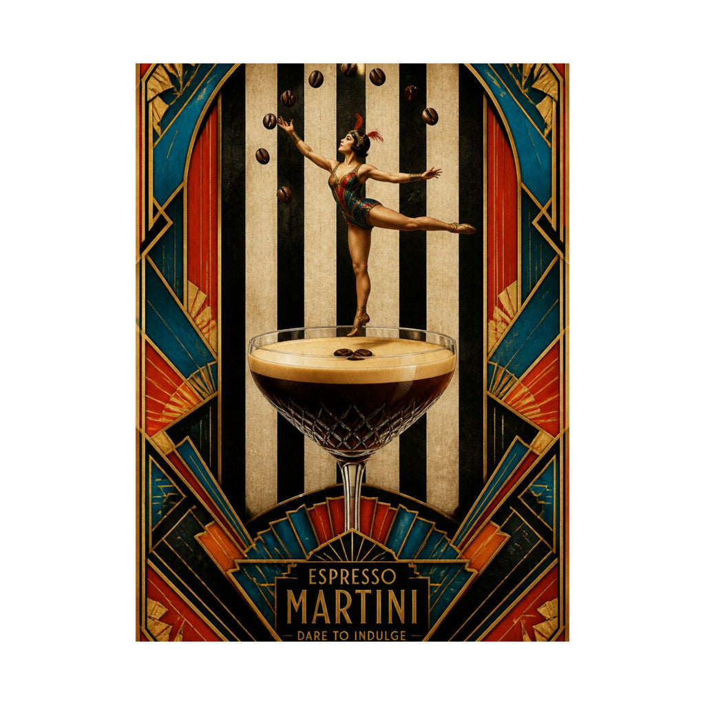 Espresso Martini Acrobat Wall Art Poster 18×24 Art Deco Entryway Decor Maximalist Print