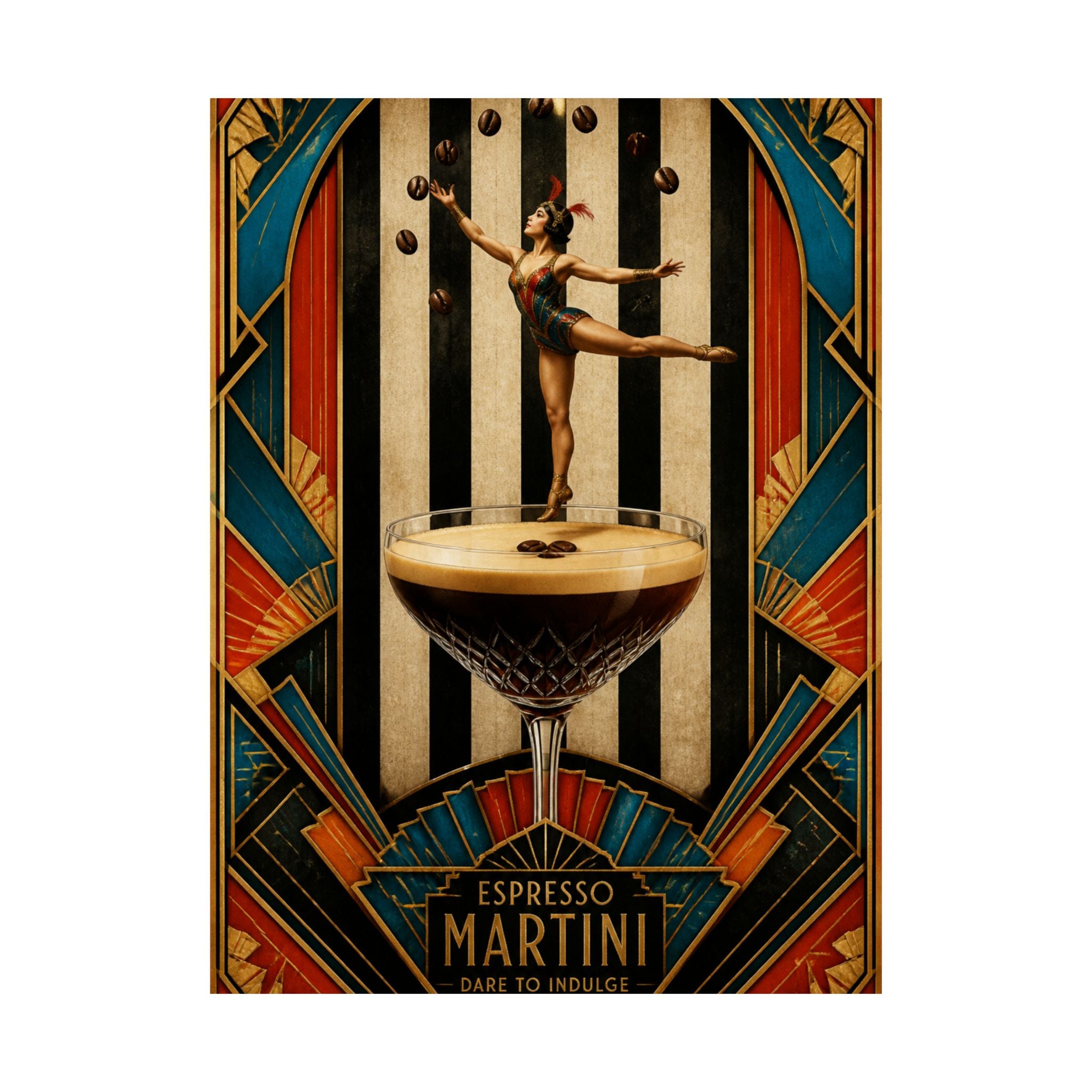 Espresso Martini Acrobat Wall Art Poster 18×24 Art Deco Entryway Decor Maximalist Print