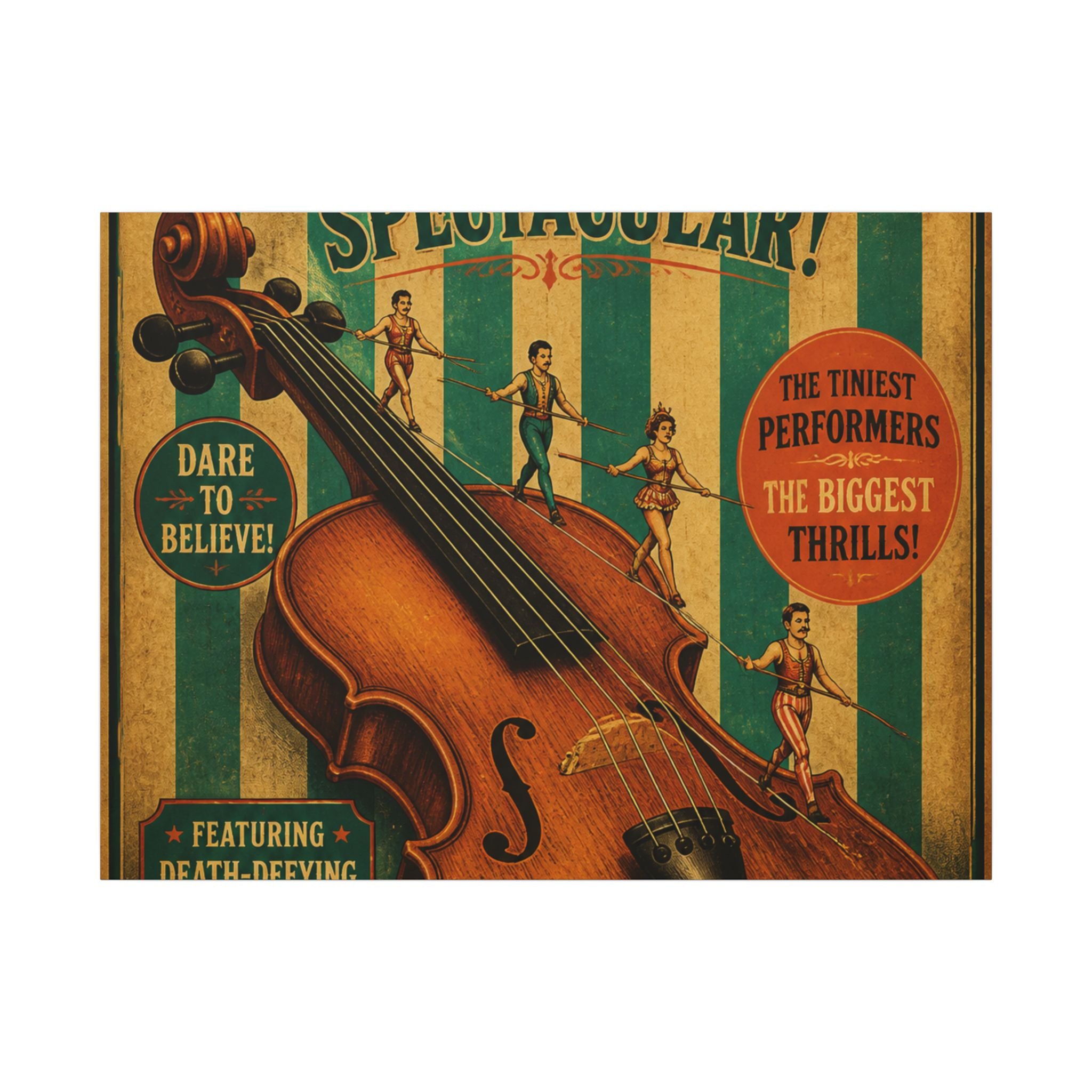 Violin Tightrope Bridge Wall Art Canvas 24×36 Vintage Circus Bedroom Decor Maximalist Print