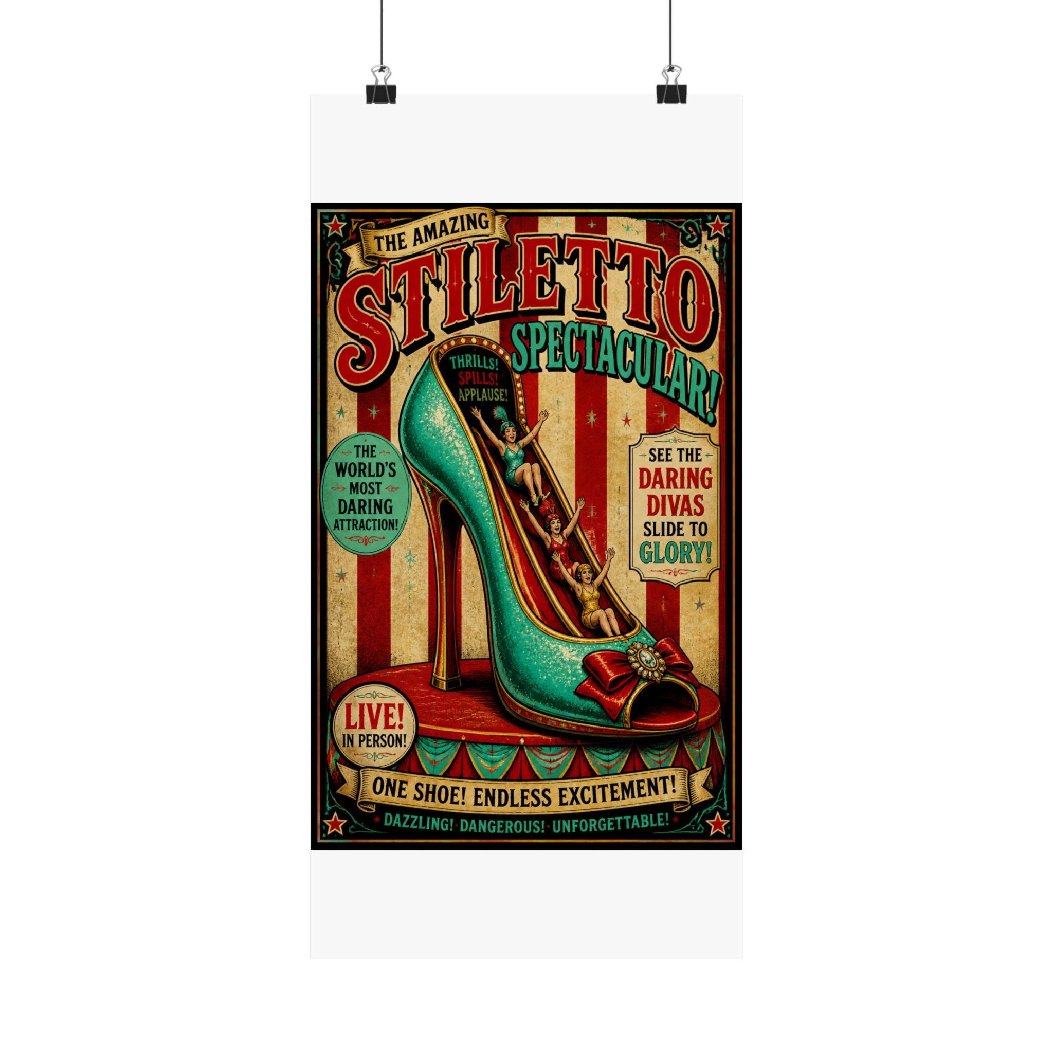 High Heel Slide Wall Art Poster 24×36 Vintage Circus Bedroom Decor Maximalist Print