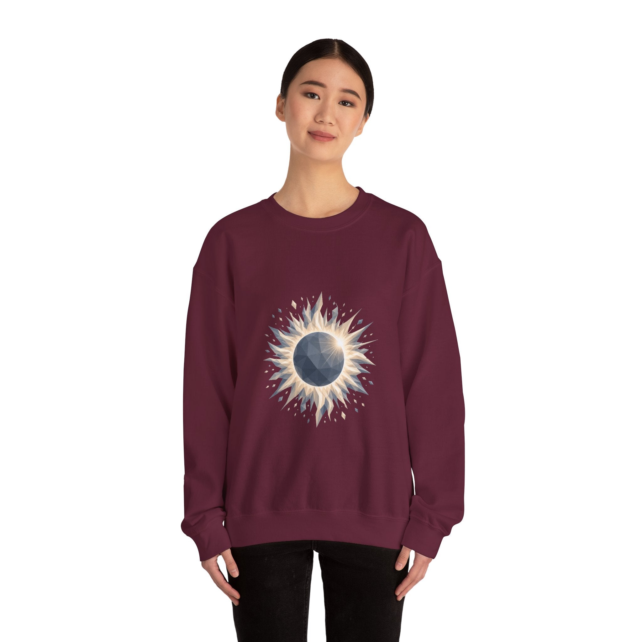 Matching Couple Sweatshirt - Solar & Lunar Eclipse Matching Couple Premium Fleece Sweatshirt Geometric Art His Hers Love Gift - Design A