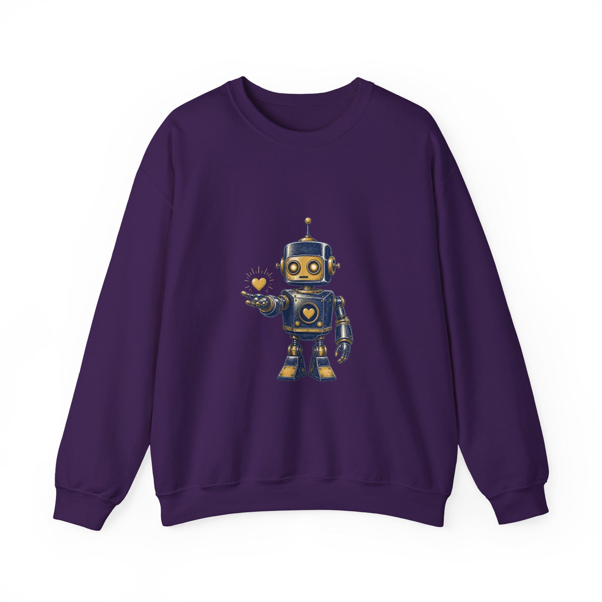 Matching Couple Sweatshirt - Robot & Heart Matching Couple Comfort Colors Crew Hand-Drawn Art His Hers Anniversary Gift - Design A