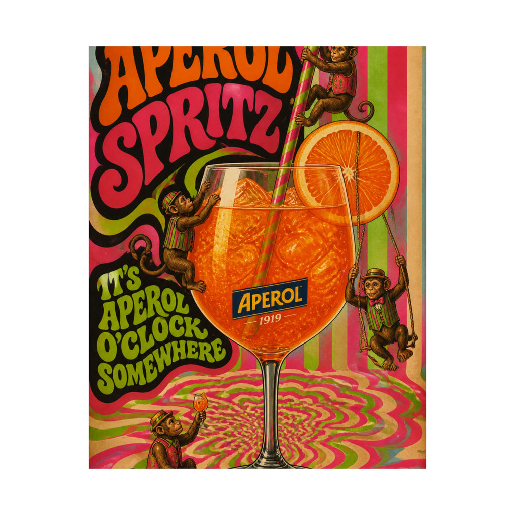 Aperol Spritz Monkeys Wall Art Poster 18×24 Psychedelic Cafe Decor Maximalist Print