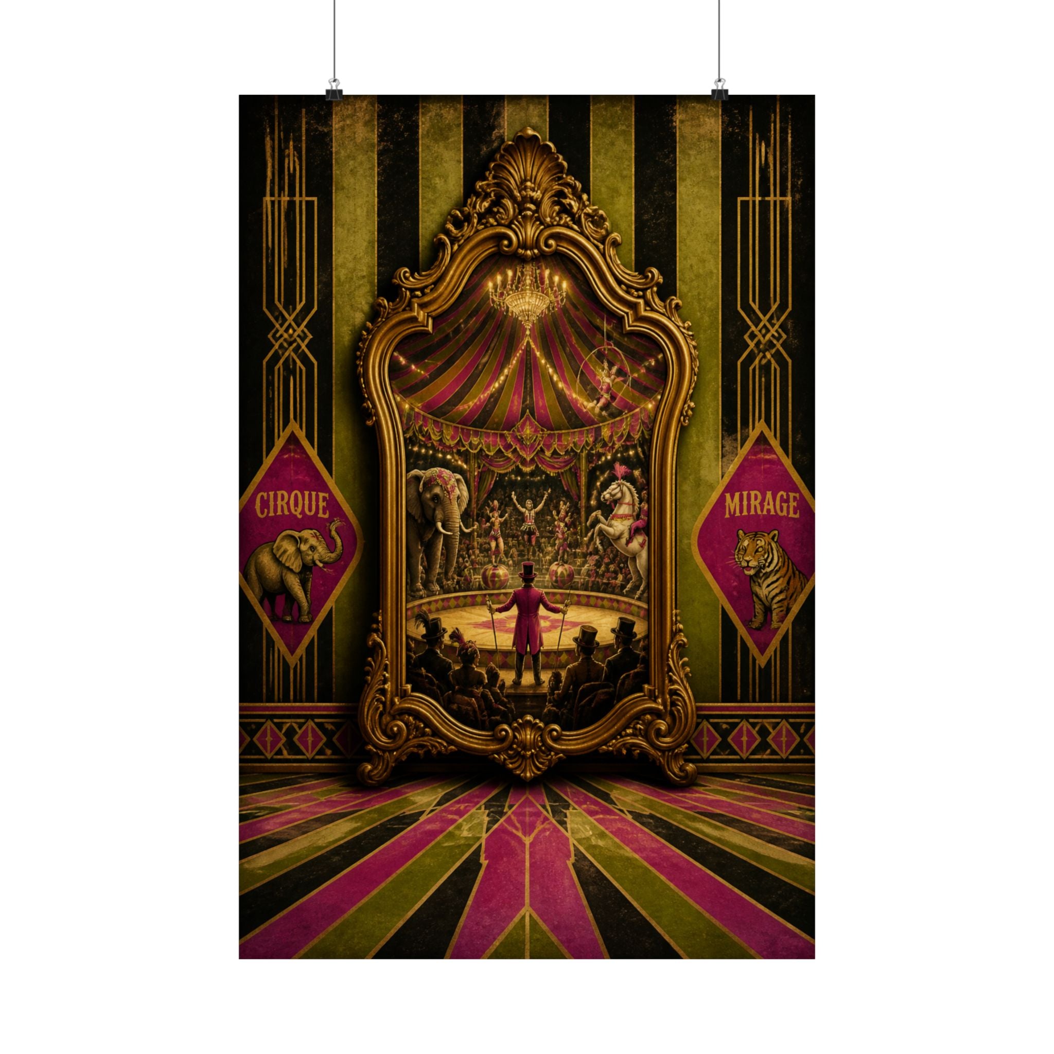 Vintage Mirror Circus Wall Art Poster 24×36 Art Deco Bar Area Decor Maximalist Print