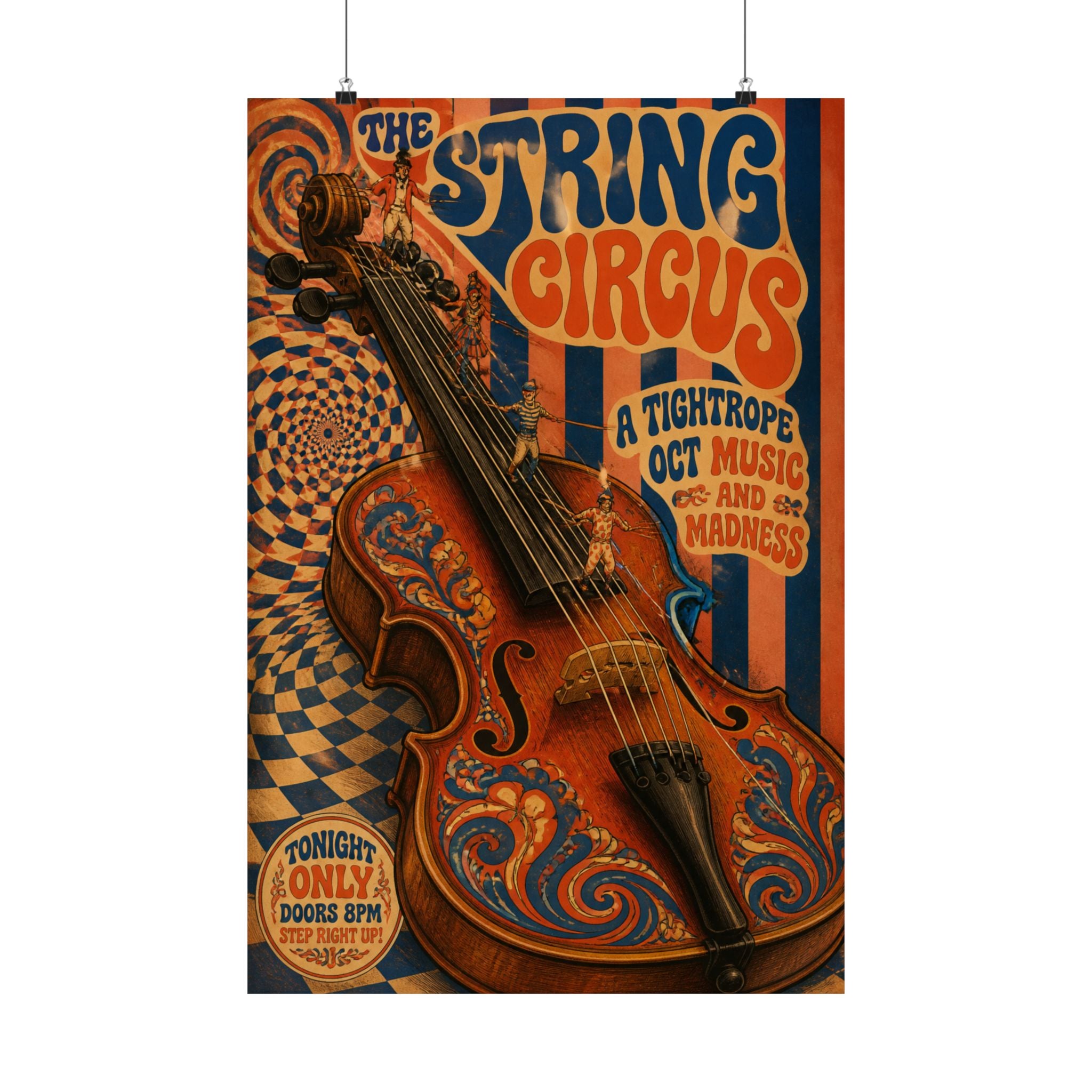 Violin Tightrope Bridge Wall Art Poster 24×36 Psychedelic Dining Room Decor Maximalist Print