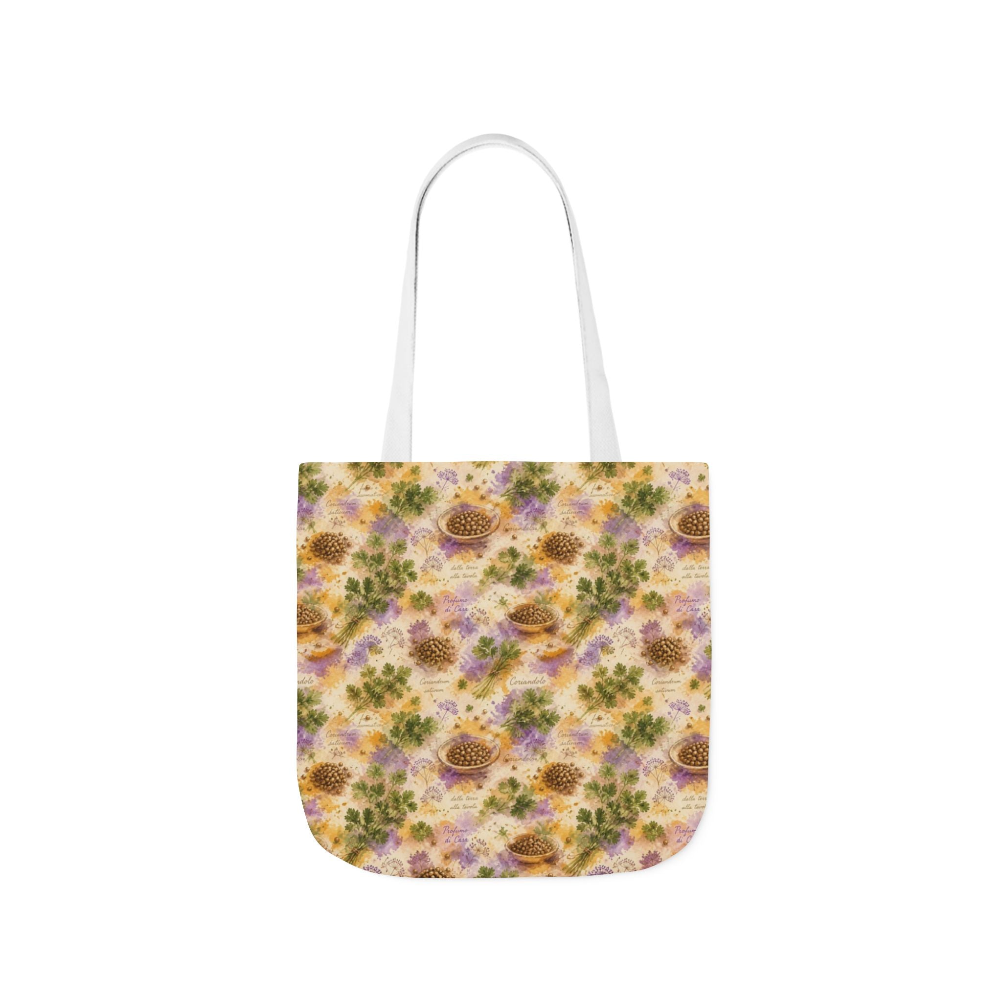 Coriander & Seeds Canvas Tote Bag Mediterranean Kitchen Watercolor Splash Design Italian Cottagecore Gift