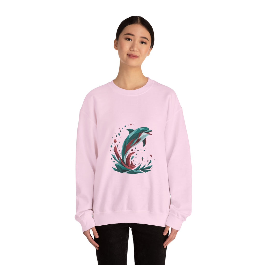 Matching Couple Sweatshirt - Shark & Dolphin Matching Couple Comfort Colors Crew Geometric Art His Hers Love Gift - Design B