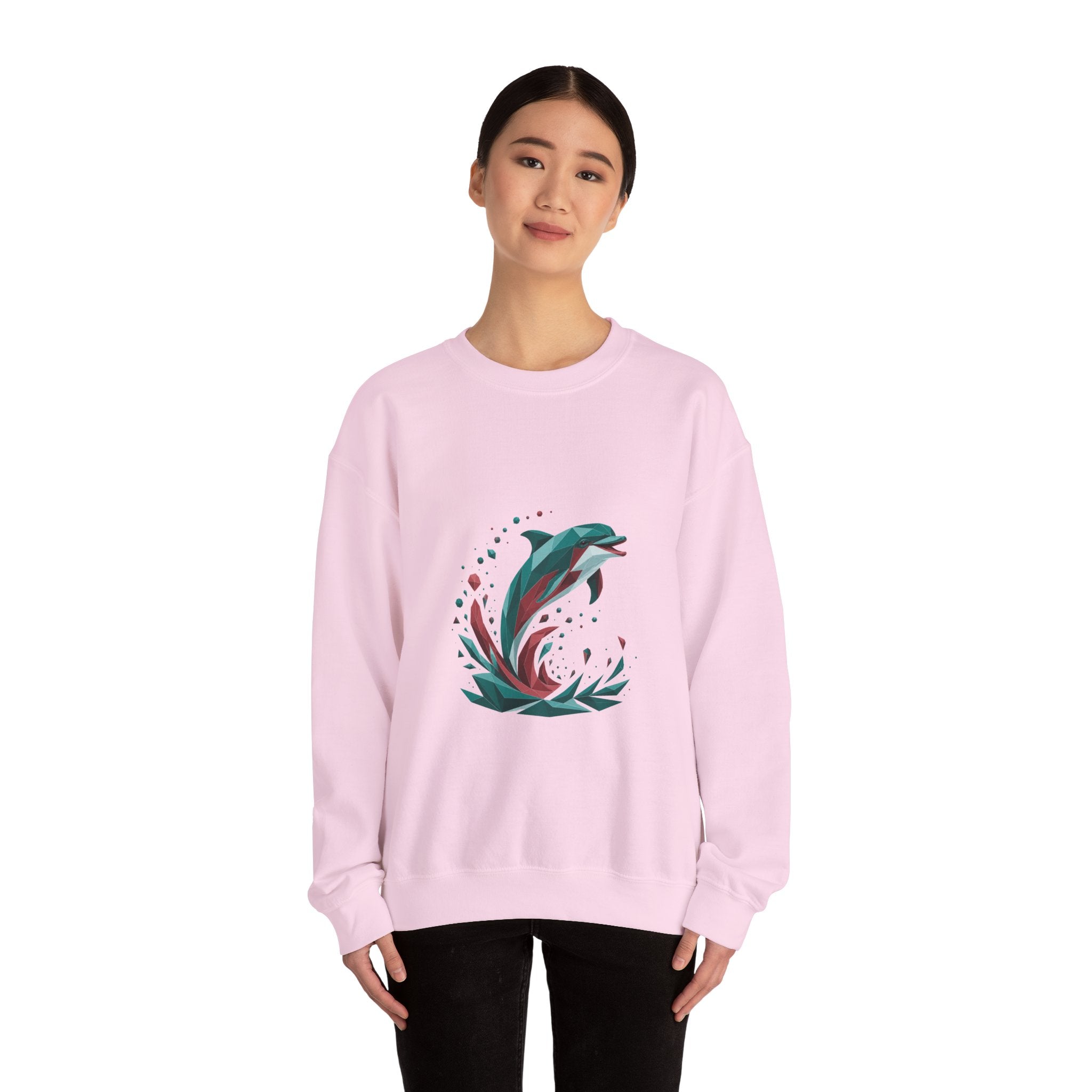 Matching Couple Sweatshirt - Shark & Dolphin Matching Couple Comfort Colors Crew Geometric Art His Hers Love Gift - Design B