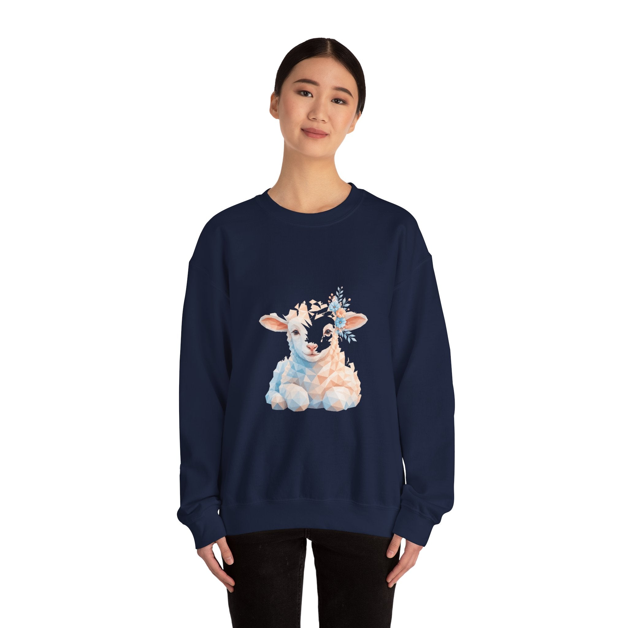 Matching Couple Sweatshirt - Lion & Lamb Matching Couple Premium Fleece Sweatshirt Geometric Art His Hers Love Gift - Design B