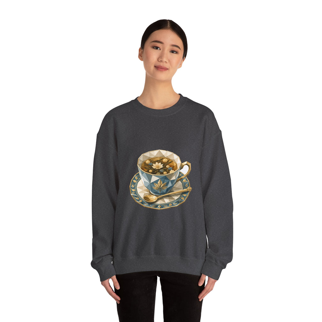 Matching Couple Sweatshirt - Coffee & Tea Matching Couple Premium Fleece Sweatshirt Geometric Art His Hers Love Gift - Design B