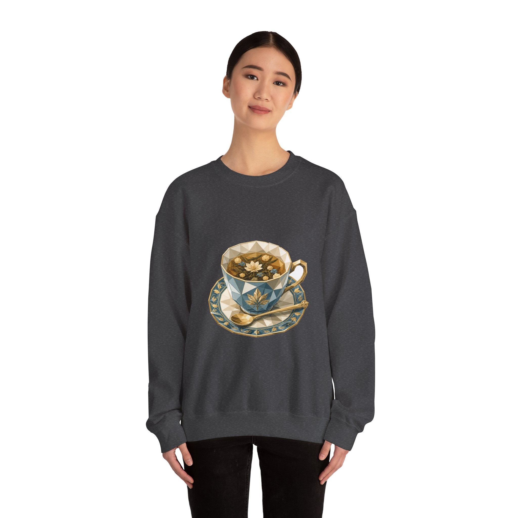Matching Couple Sweatshirt - Coffee & Tea Matching Couple Premium Fleece Sweatshirt Geometric Art His Hers Love Gift - Design B