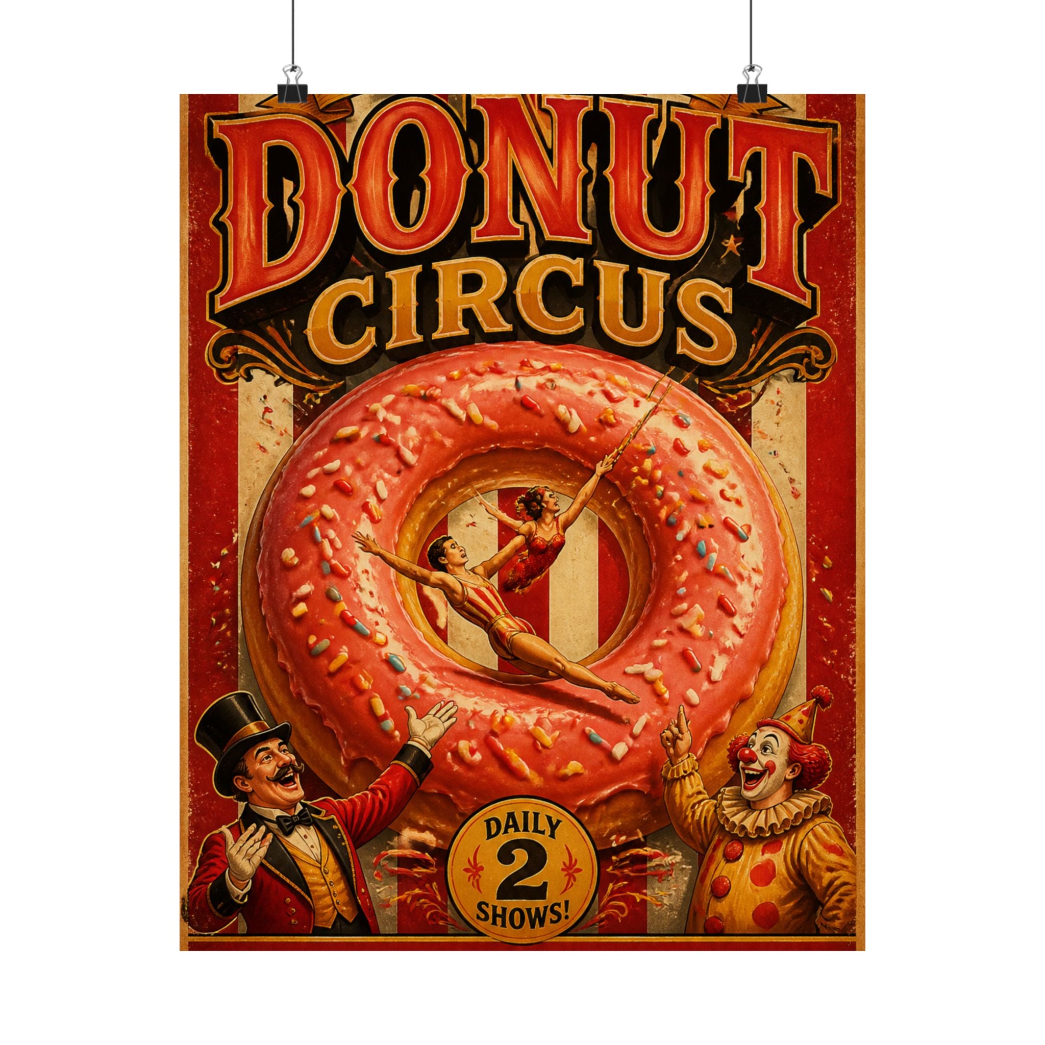 Donut Circus Ring Wall Art Poster 24×36 Vintage Circus Bedroom Decor Maximalist Print