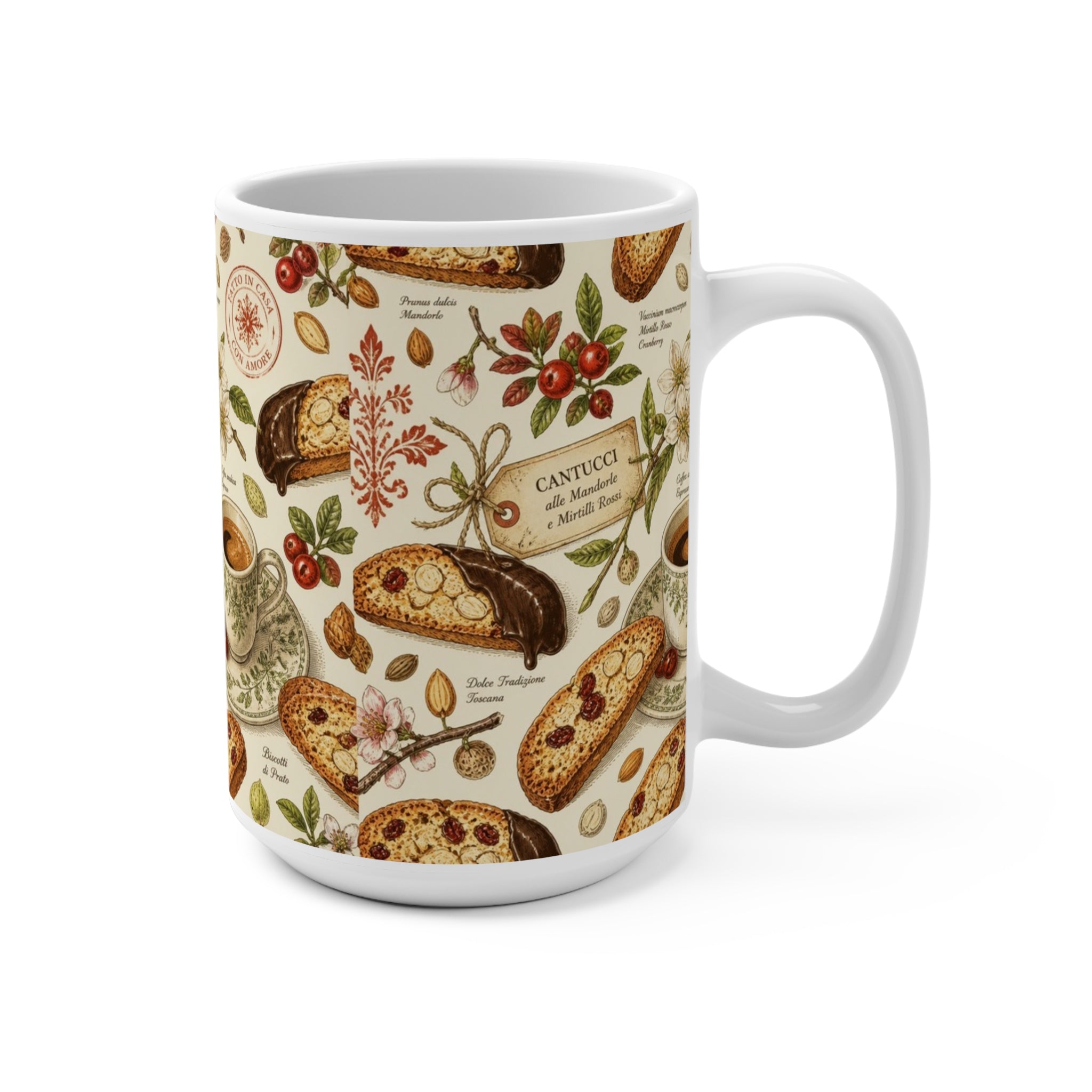 Almond Biscotti 15oz Ceramic Mug Mediterranean Kitchen Botanical Design Italian Cottagecore Gift