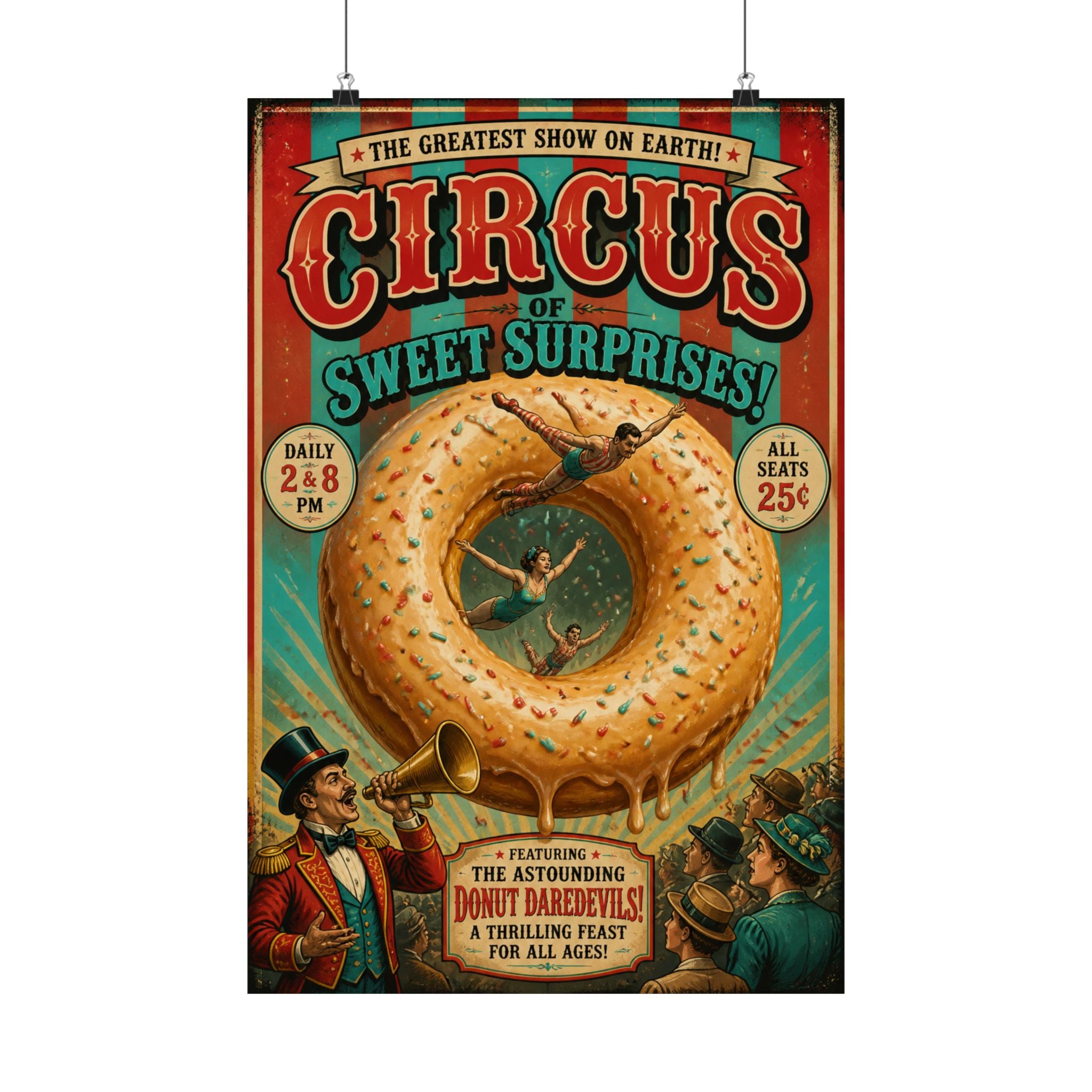 Donut Circus Ring Wall Art Poster 18×24 Vintage Circus Kitchen Decor Maximalist Print