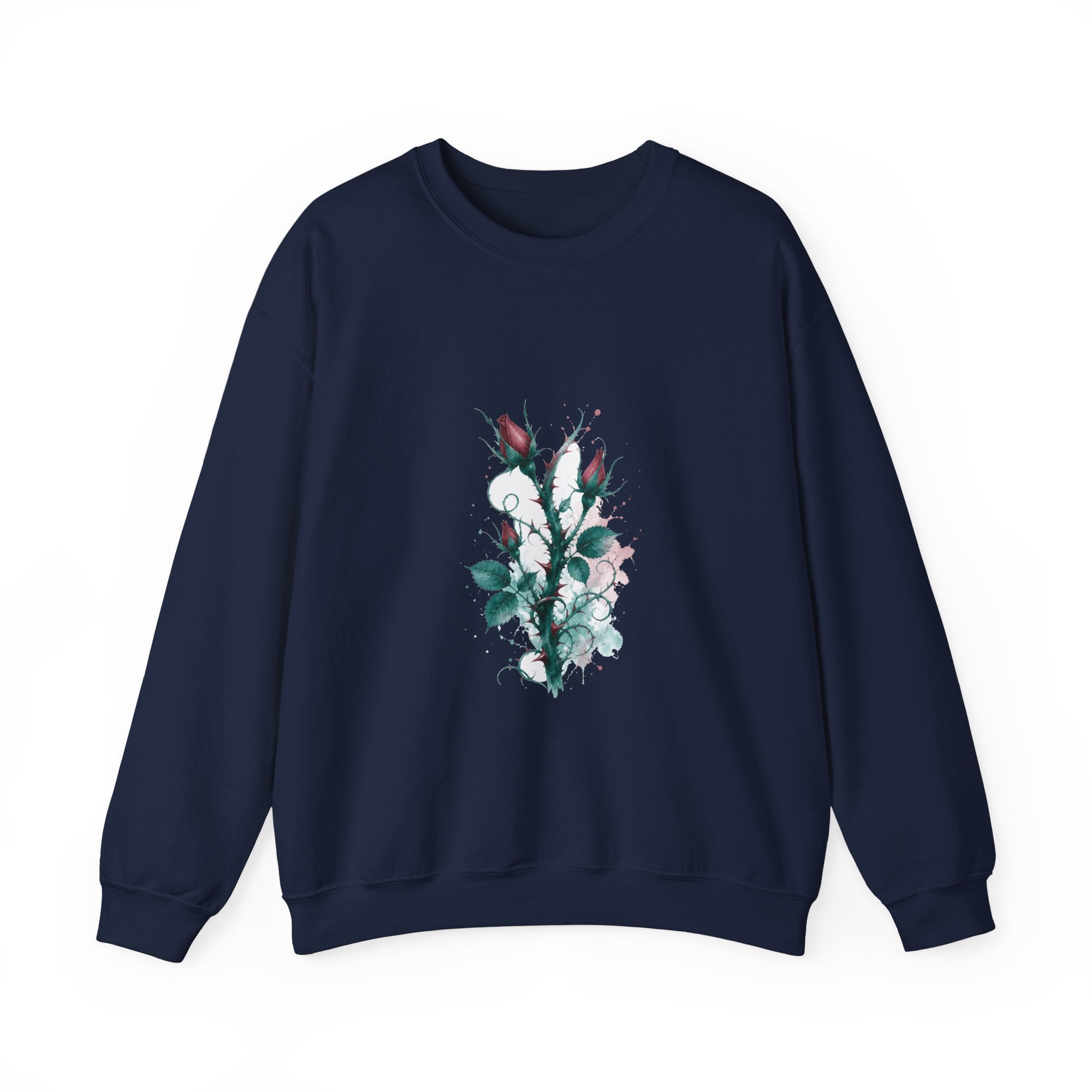 Matching Couple Sweatshirt - Rose & Thorn Matching Couple Crewneck Sweatshirt Watercolor Art His Hers Engagement Gift - Design B